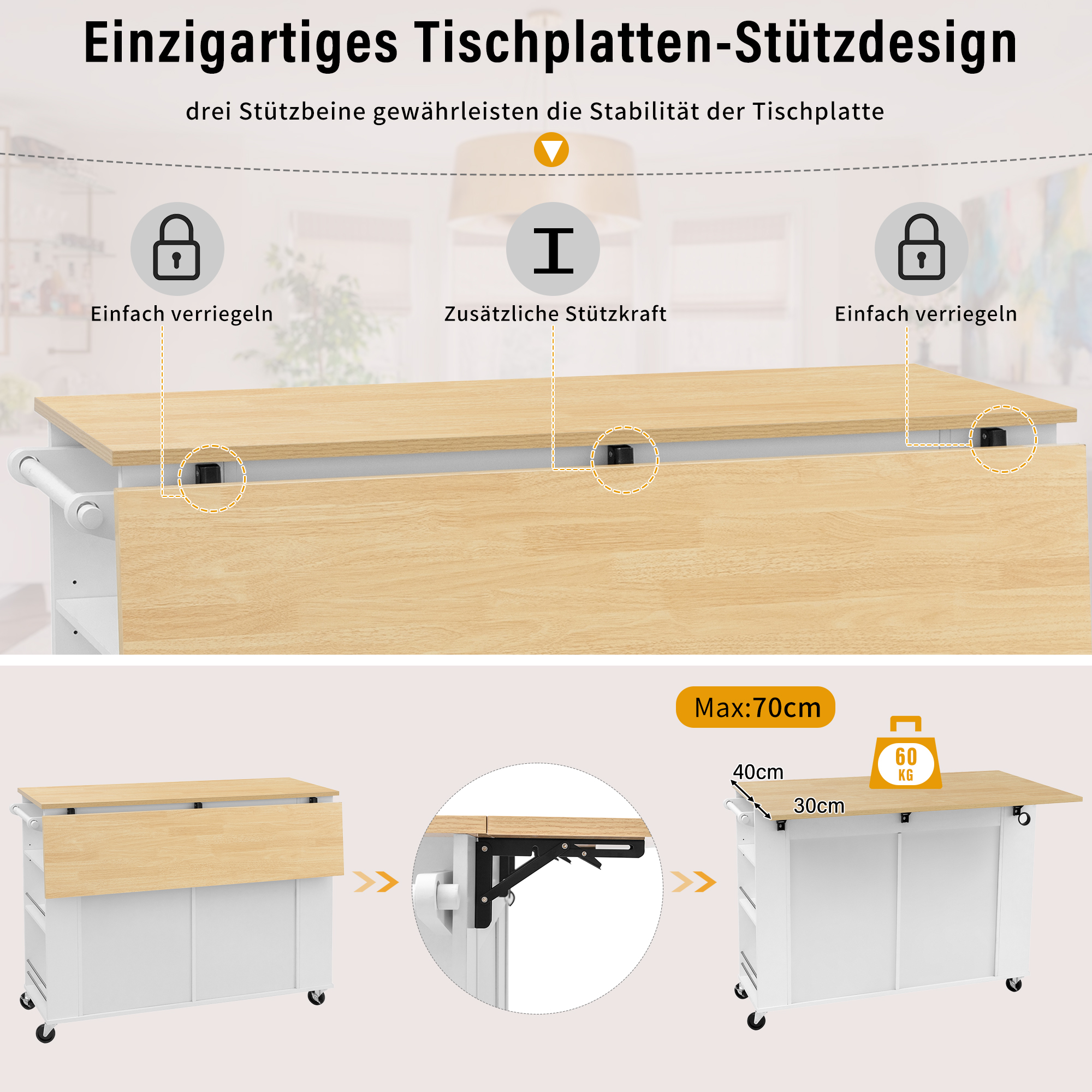 Îlot de cuisine moderne avec plan de travail dépli - image 3