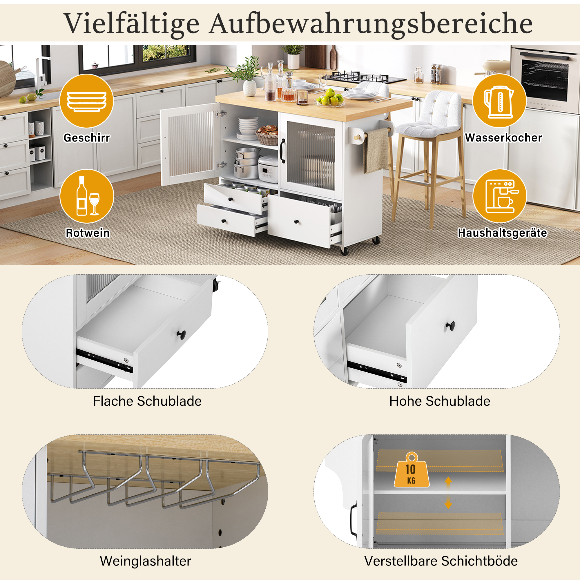 Îlot de cuisine mobile scandinave avec plan de tra - image 3
