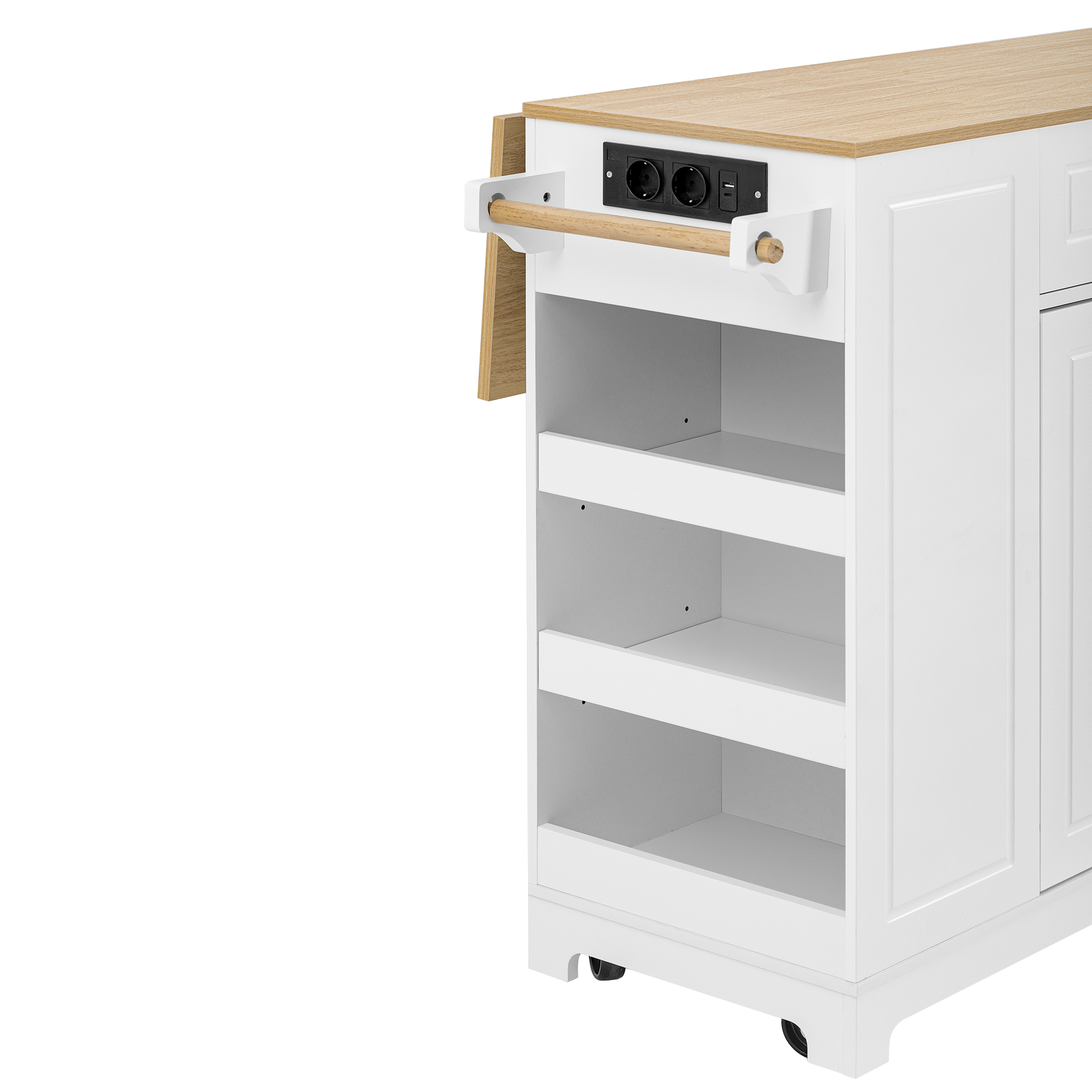 Îlot de cuisine moderne avec plan de travail escamotable 120×40-70 cm, prise intégrée, rangements flexibles, poubelle intégrée, pour cuisine, design européen, beaucoup de stockage, style fonctionnel élégant - image 13