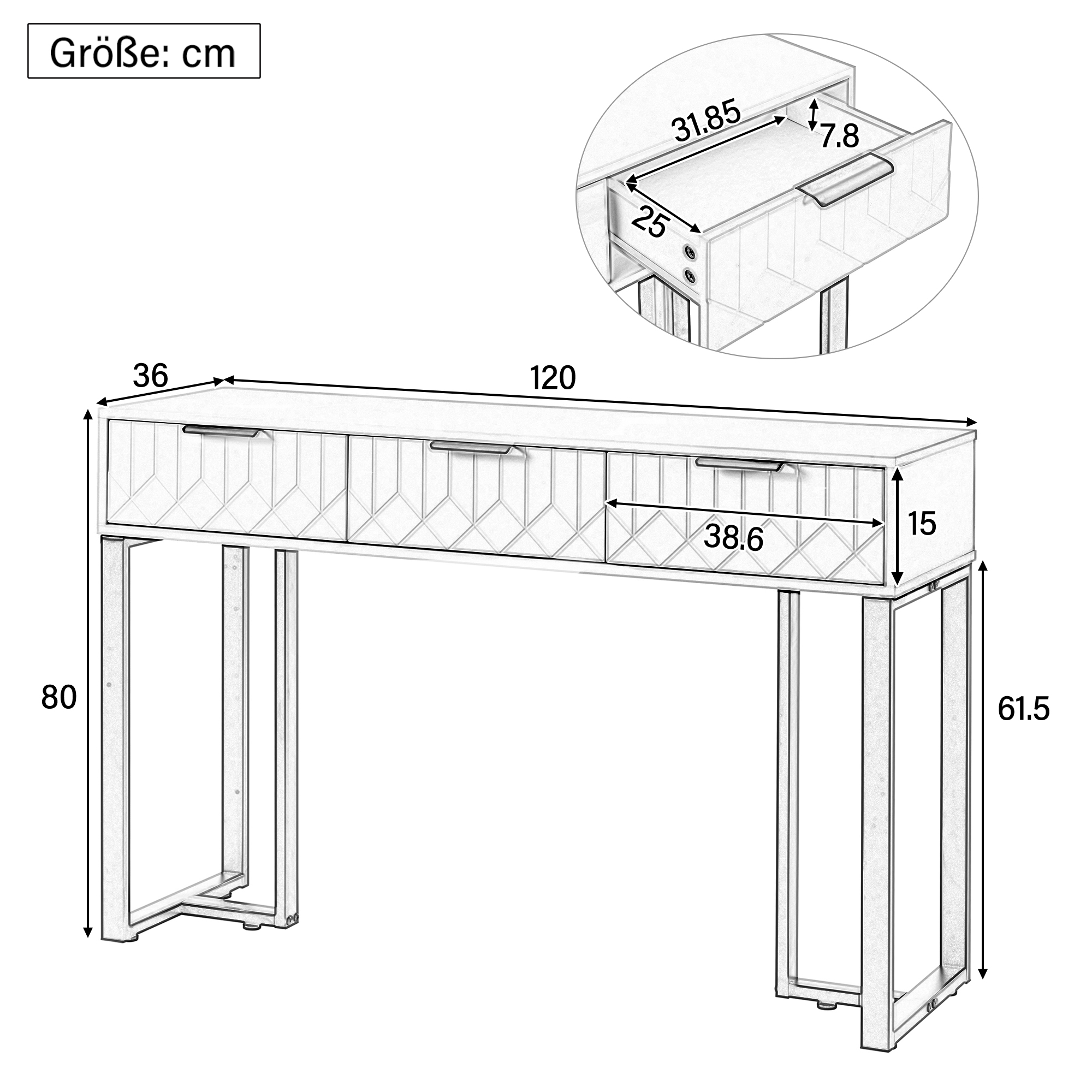 Table basse, avec tiroirs, 120 x 36 x 80 cm, MDF, noir - vue 5
