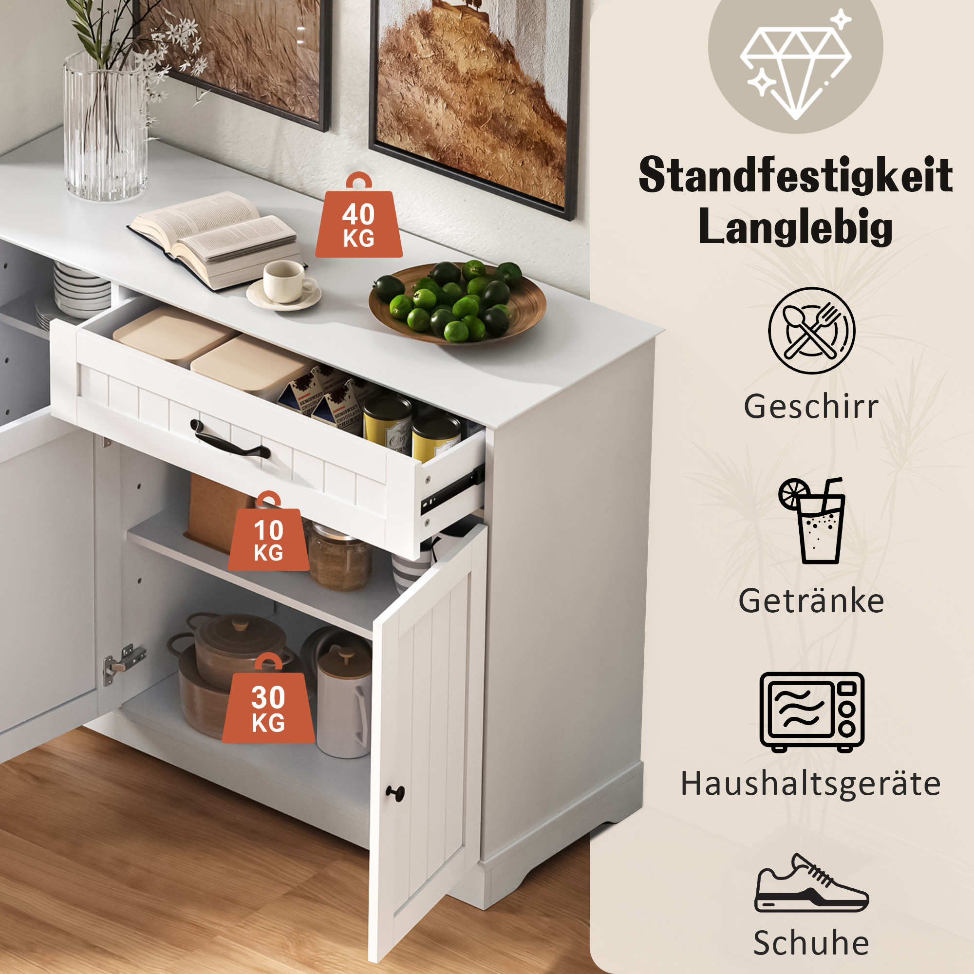 Buffet bahut moderne blanc avec poignées métalliqu - image 2