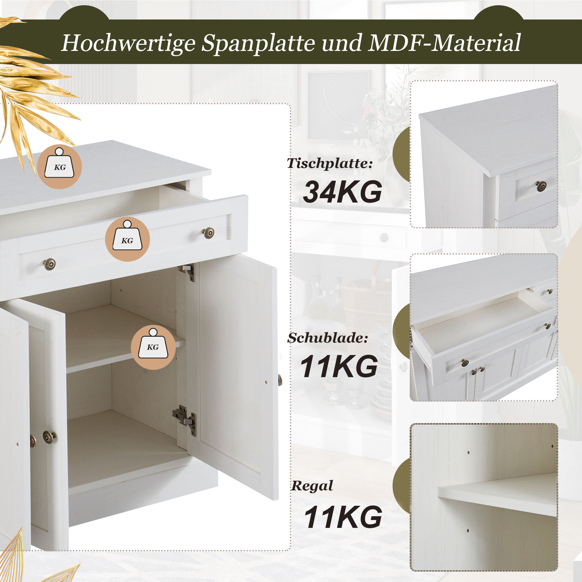 Grand buffet 4 portes et 2 tiroirs avec corps blan - image 9