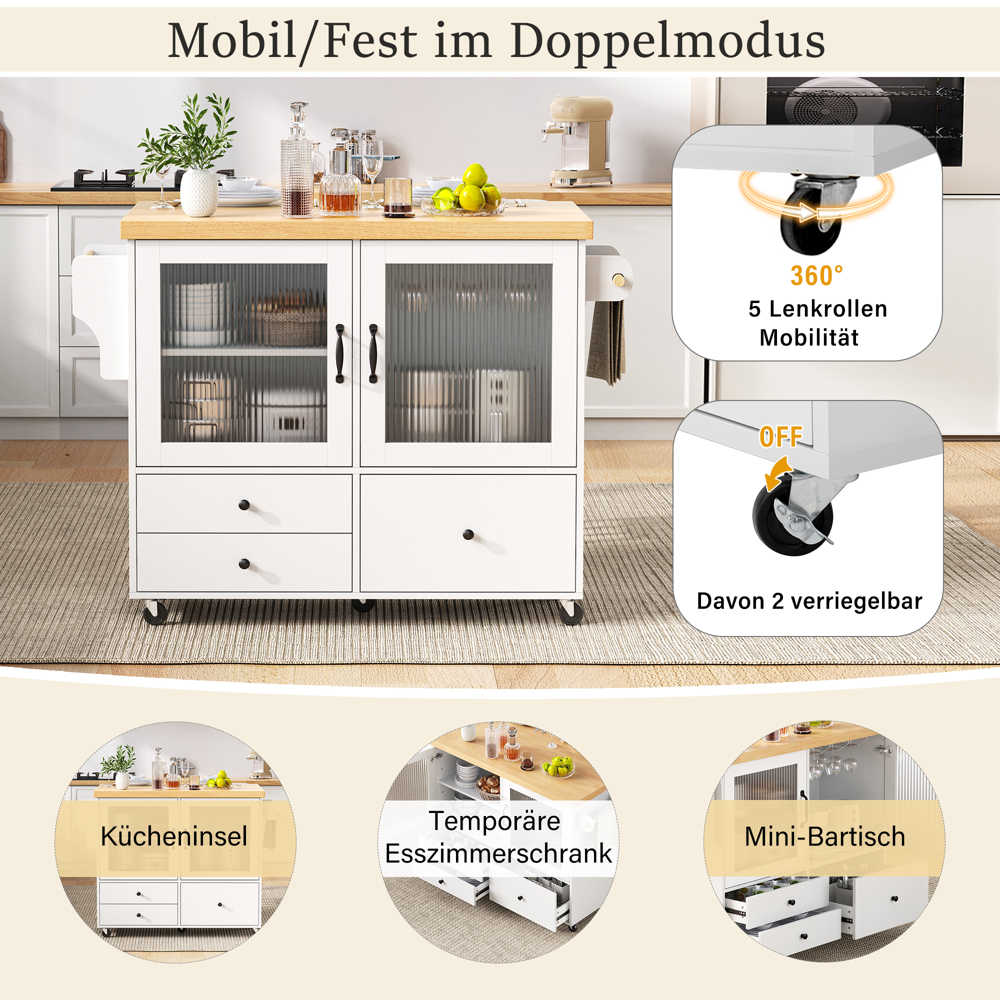 Îlot de cuisine mobile scandinave avec plan de tra - image 4