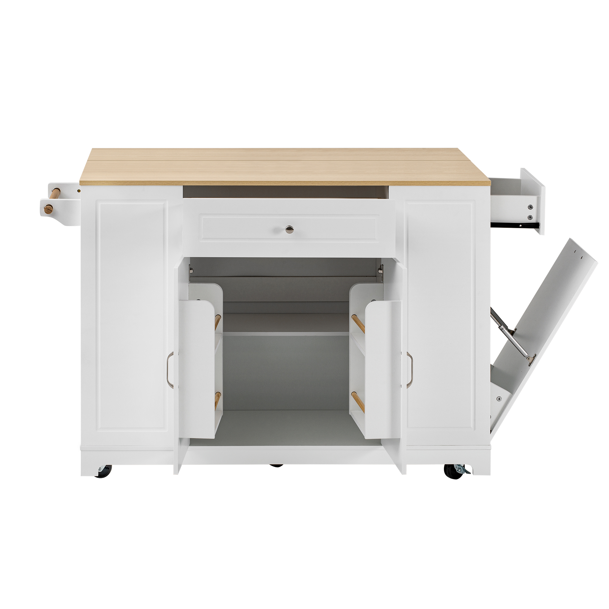 Îlot de cuisine moderne avec plan de travail escamotable 120×40-70 cm, prise intégrée, rangements flexibles, poubelle intégrée, pour cuisine, design européen, beaucoup de stockage, style fonctionnel élégant - image 9