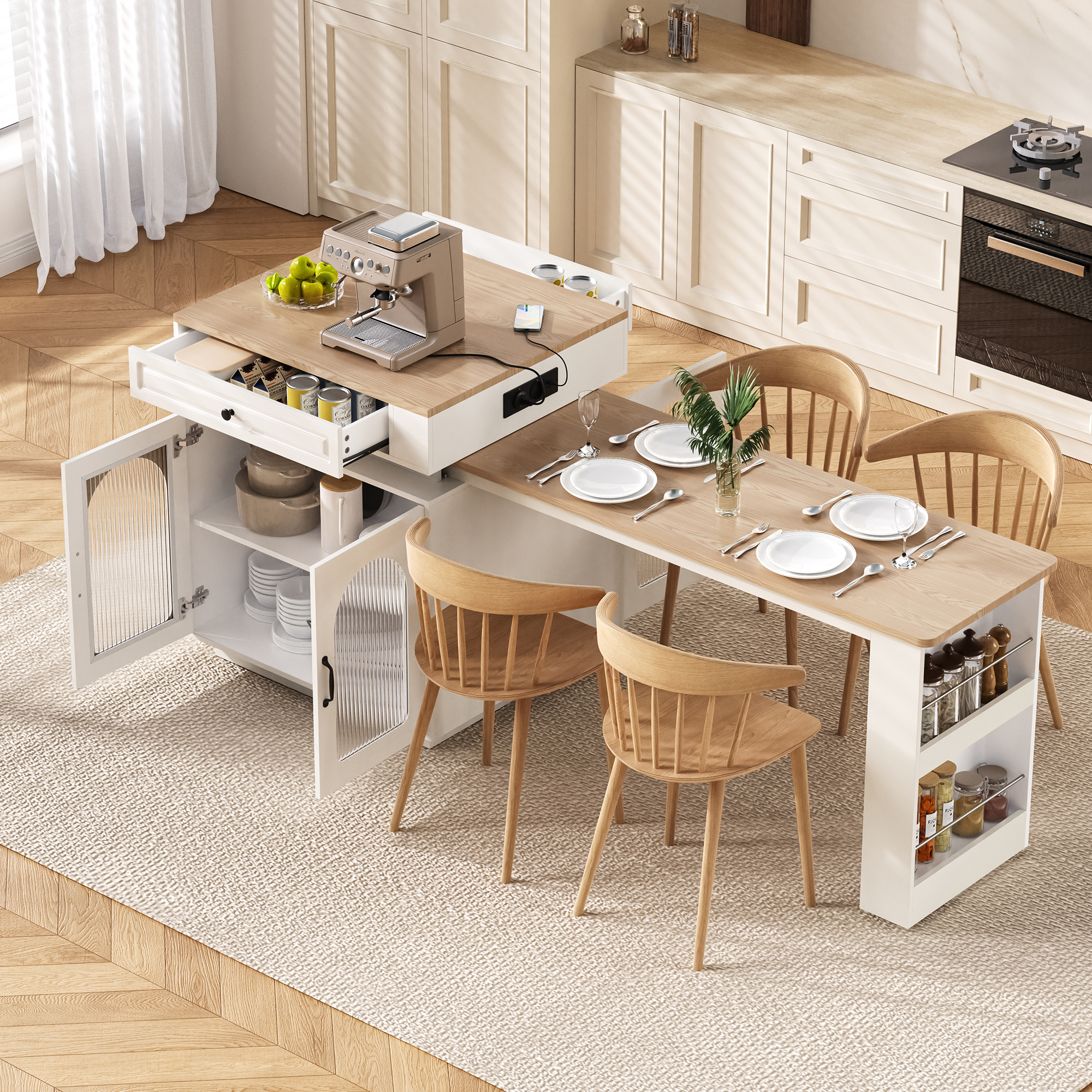 Îlot cuisine blanc 128x71 vue 1