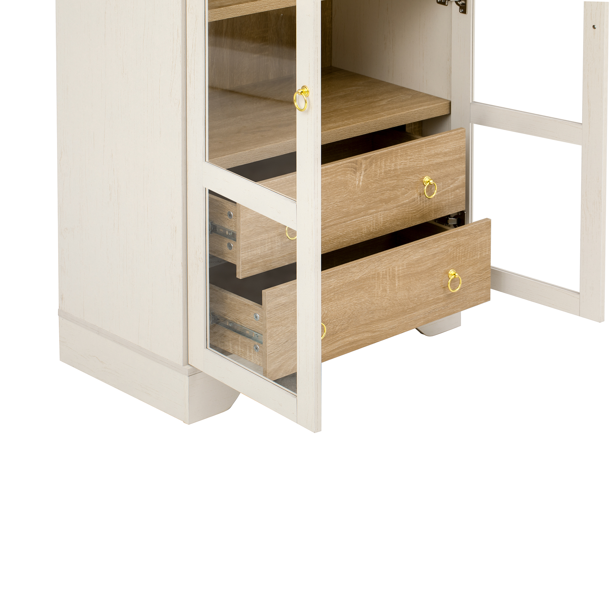 Buffet de cuisine 76,2 x 40,1 x 180 cm, 10 tiroirs, étagères réglables, MDF et verre, Blanc - vue complémentaire