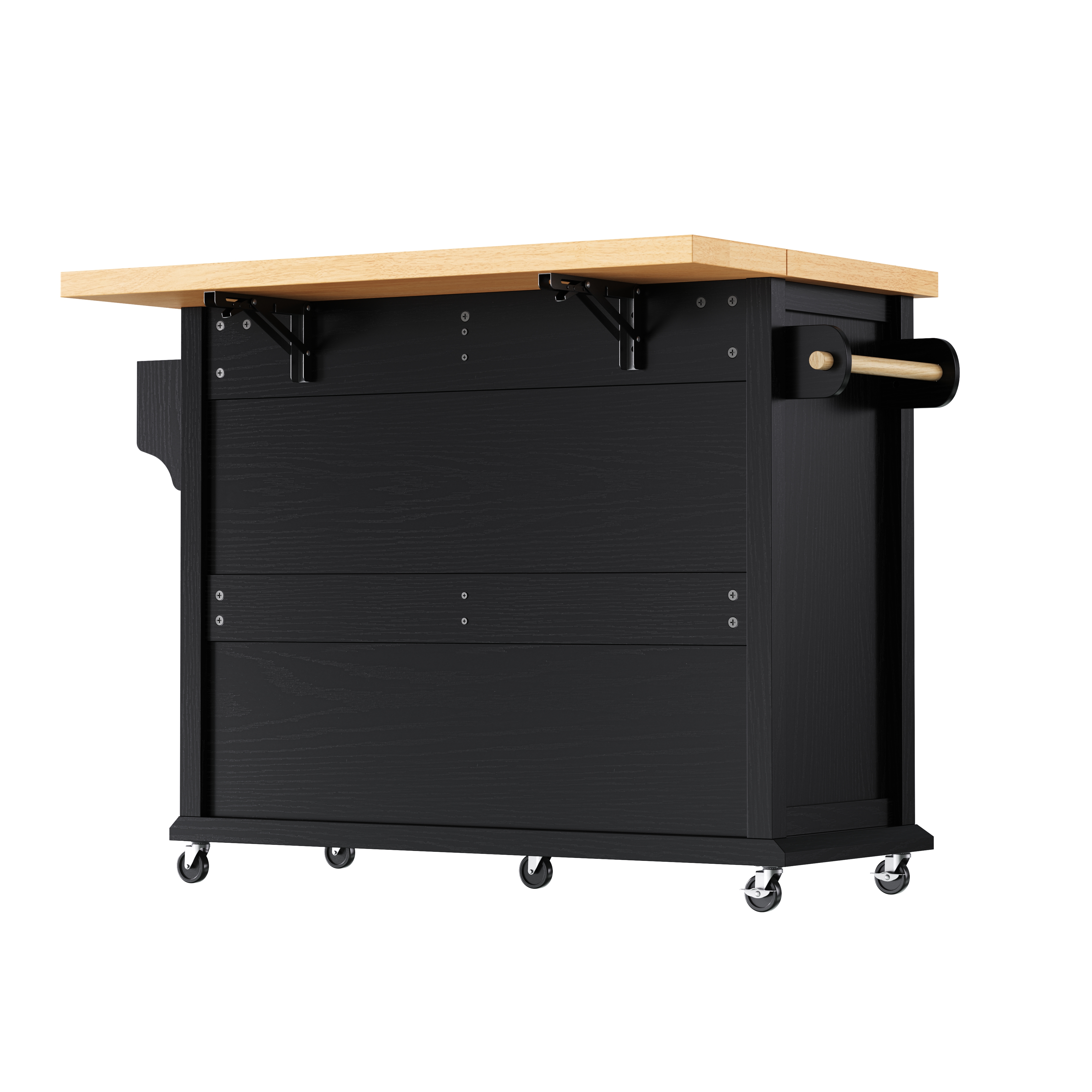 Îlot de cuisine, extensible, mobile sur roulettes, avec tiroirs, 107 x 45 x 90,5 cm, MDF, noir - vue 1