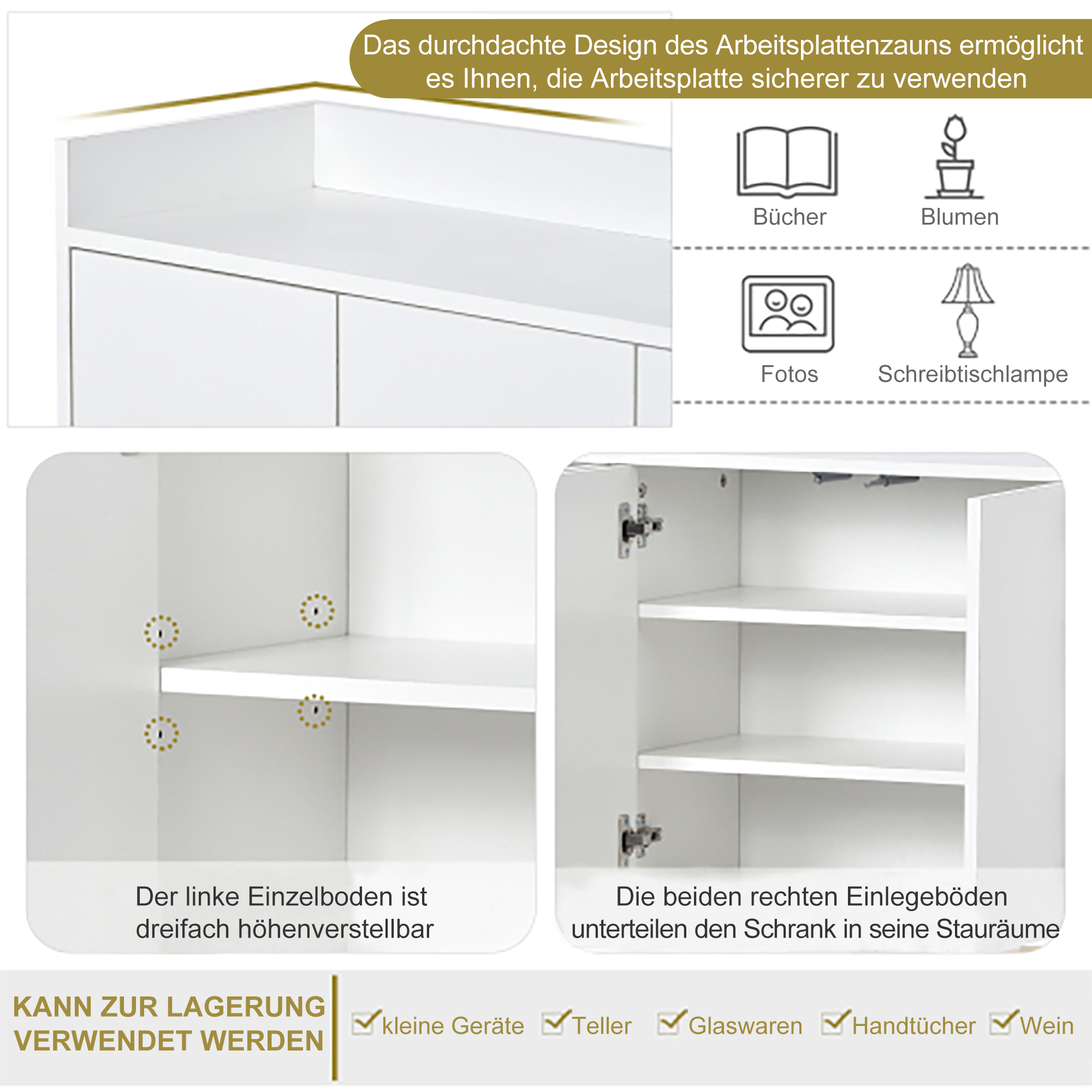 Buffet, 120 x 30 x 80 cm, panneaux de particules, blanc - vue 7