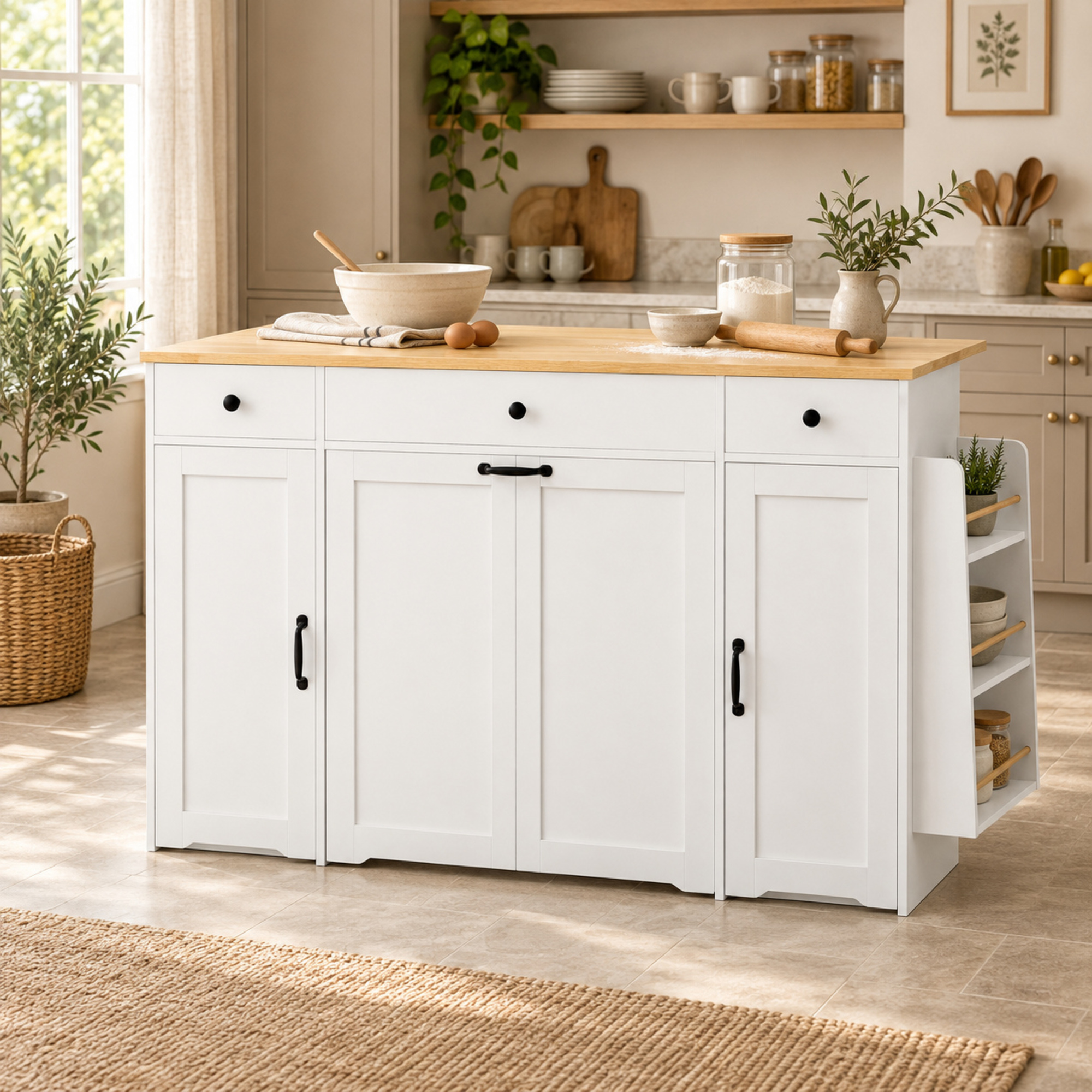 Buffet, avec tiroirs, 136 x 65 x 90 cm, bois et MDF, bois naturel - vue 2