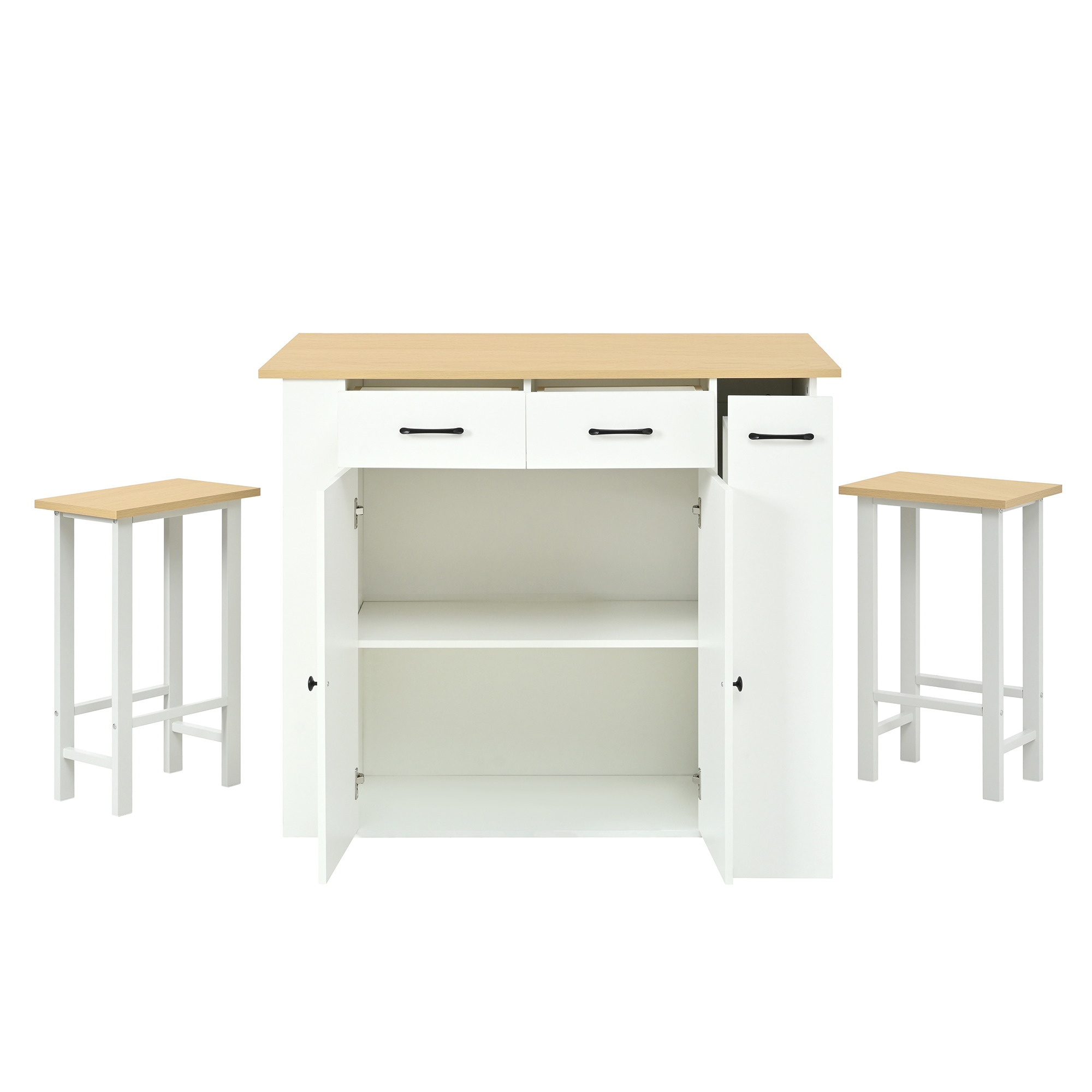 Îlot de cuisine, extensible, avec tiroirs, étagères réglables, 120 x 45 x 96 cm, panneaux de particules, blanc - vue 2