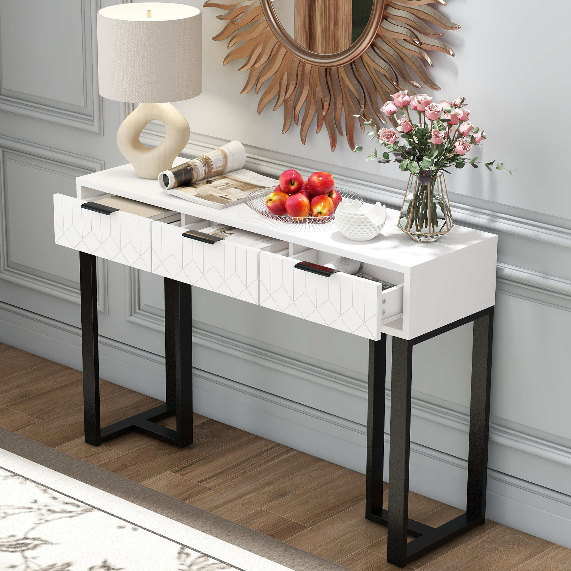 Table basse, avec tiroirs, 120 x 36 x 80 cm, MDF, noir - vue 3