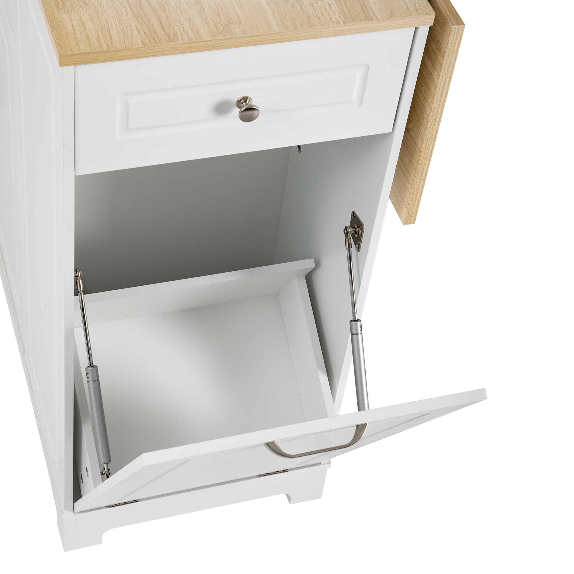 Îlot de cuisine moderne avec plan de travail escamotable 120×40-70 cm, prise intégrée, rangements flexibles, poubelle intégrée, pour cuisine, design européen, beaucoup de stockage, style fonctionnel élégant - image 12