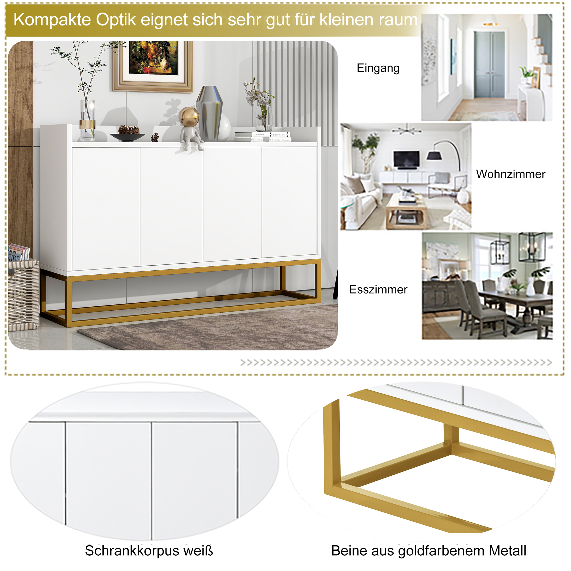 Buffet, 120 x 30 x 80 cm, panneaux de particules, blanc - vue 6