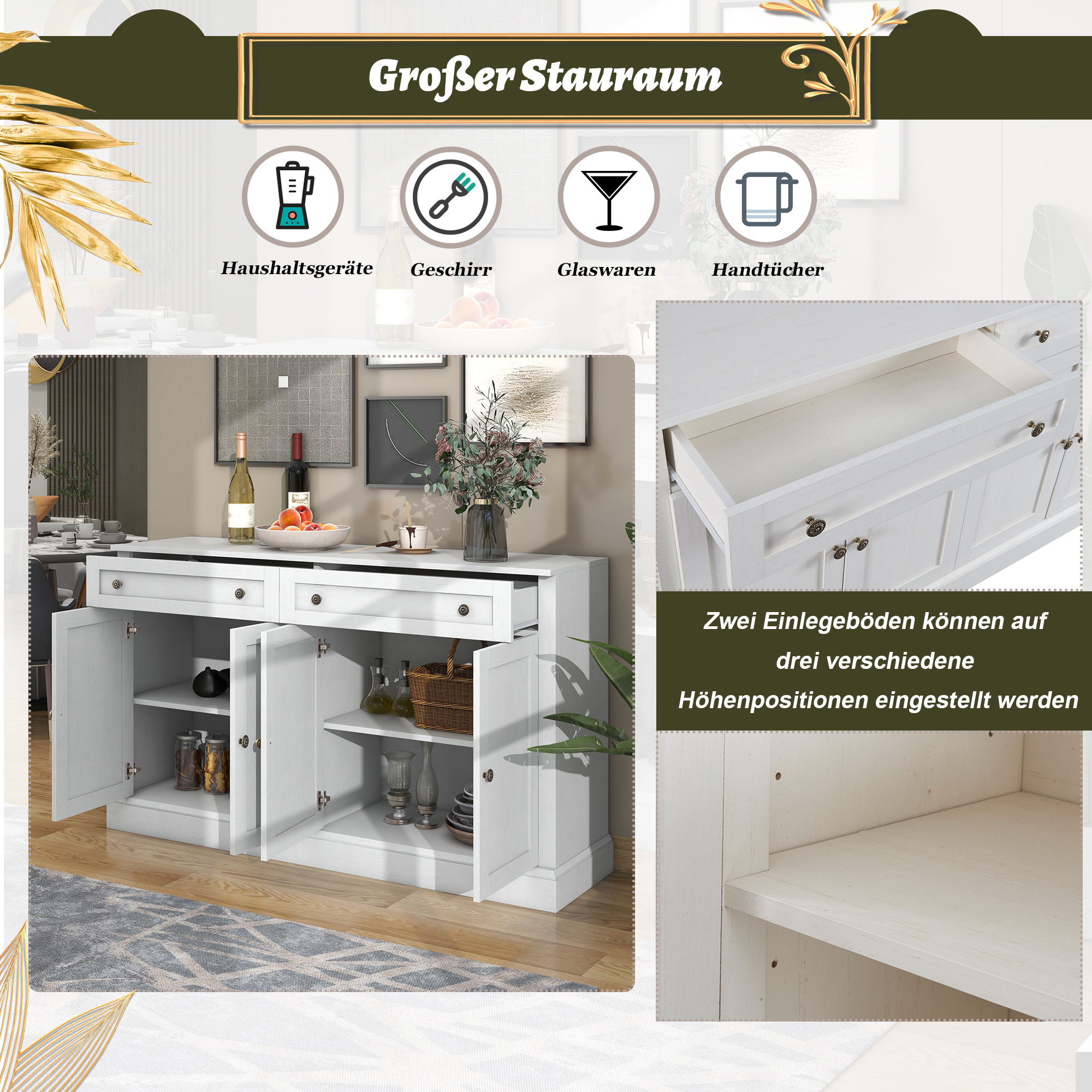 Grand buffet 4 portes et 2 tiroirs avec corps blan - image 8