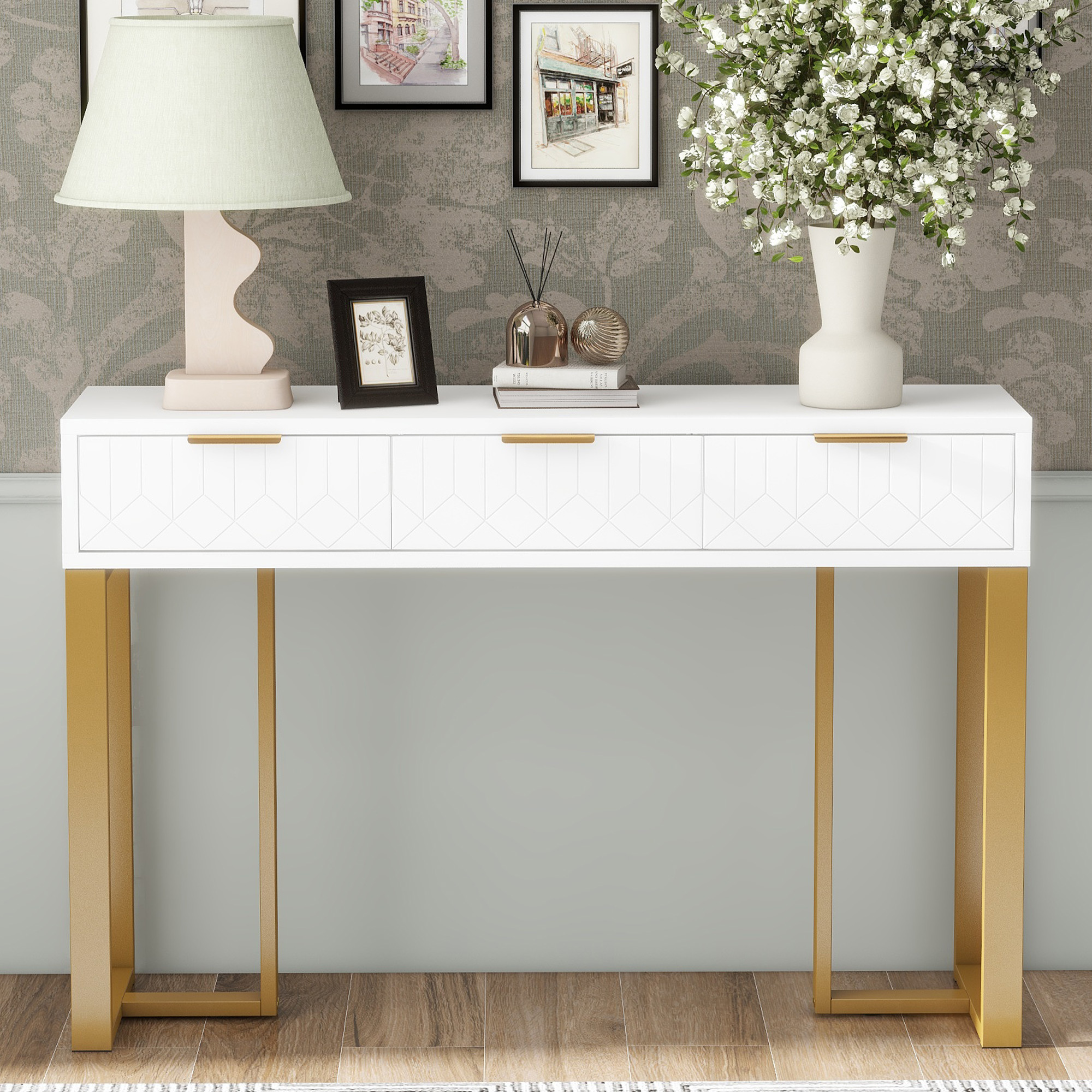 Table basse, avec tiroirs, 120 x 36 x 80 cm, MDF, blanc - vue 2