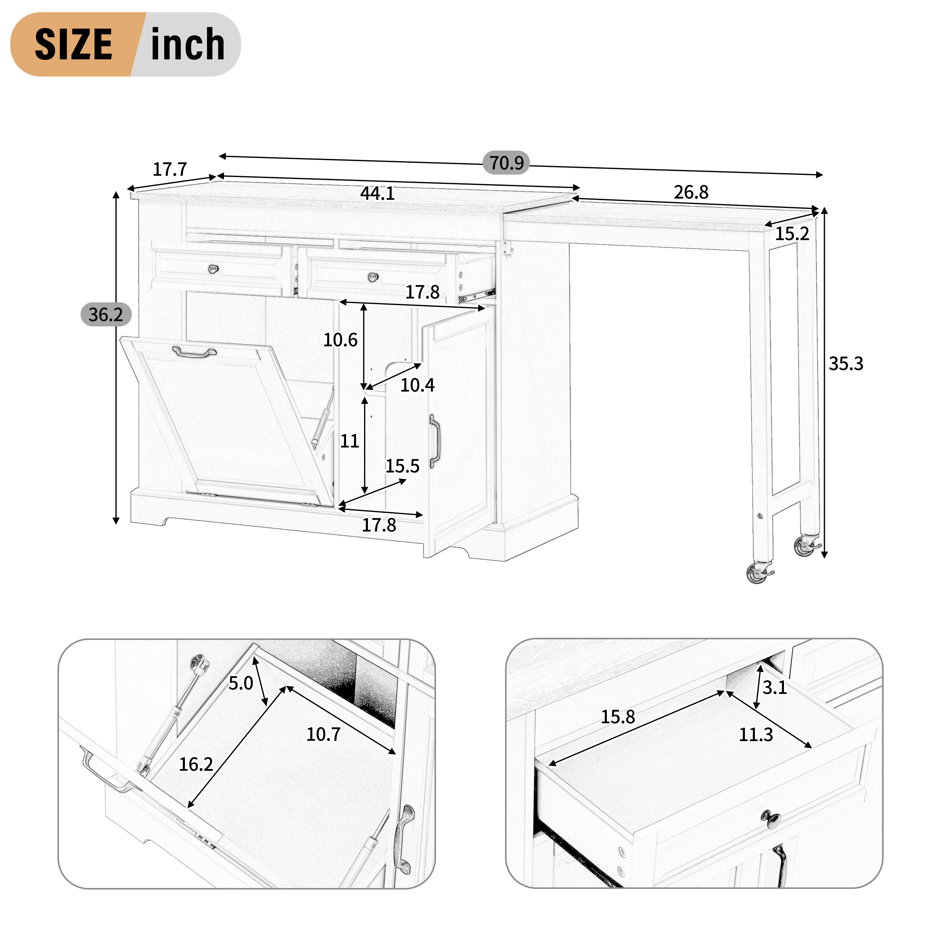 Dimensions du îlot de cuisine