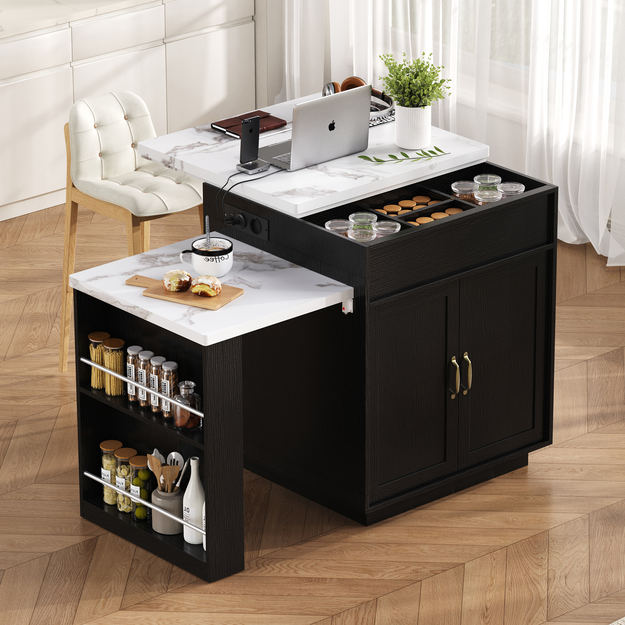 Îlot cuisine noir 125x71 vue 2