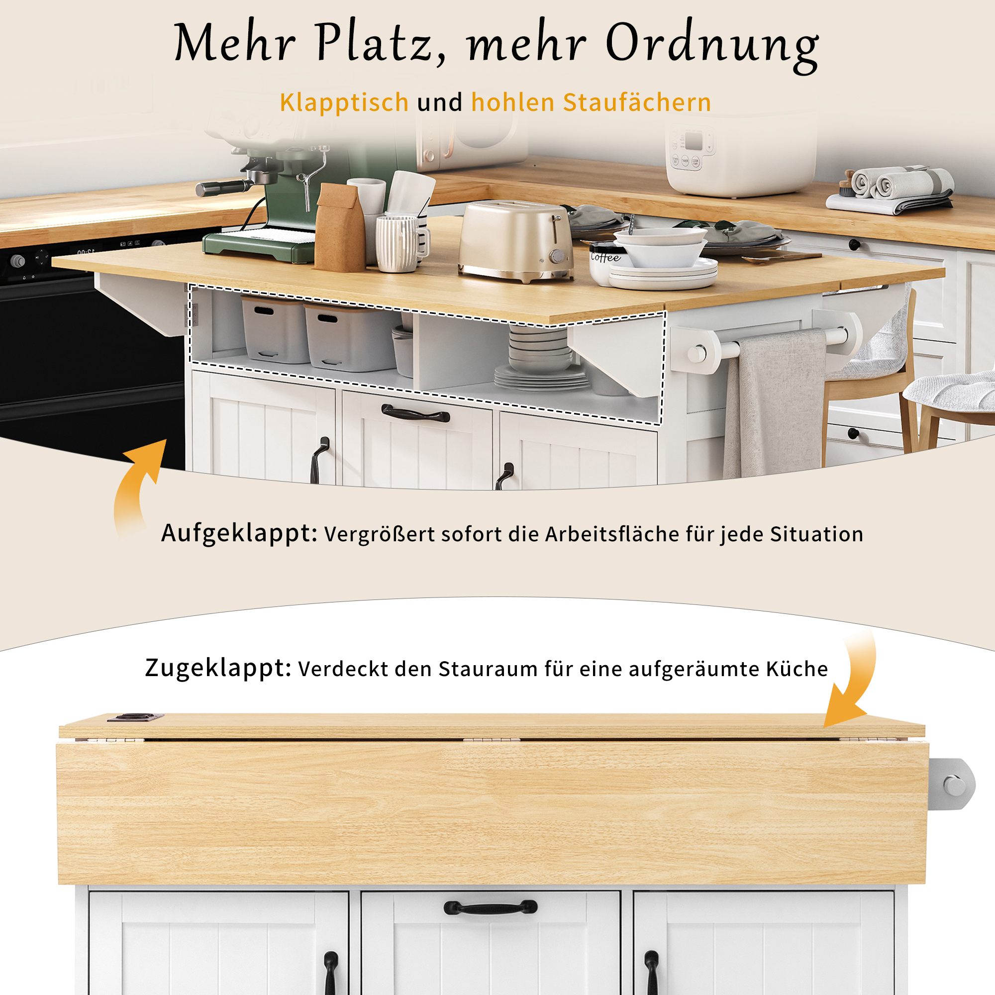 Îlot de cuisine moderne avec plan de travail dépli - image 3