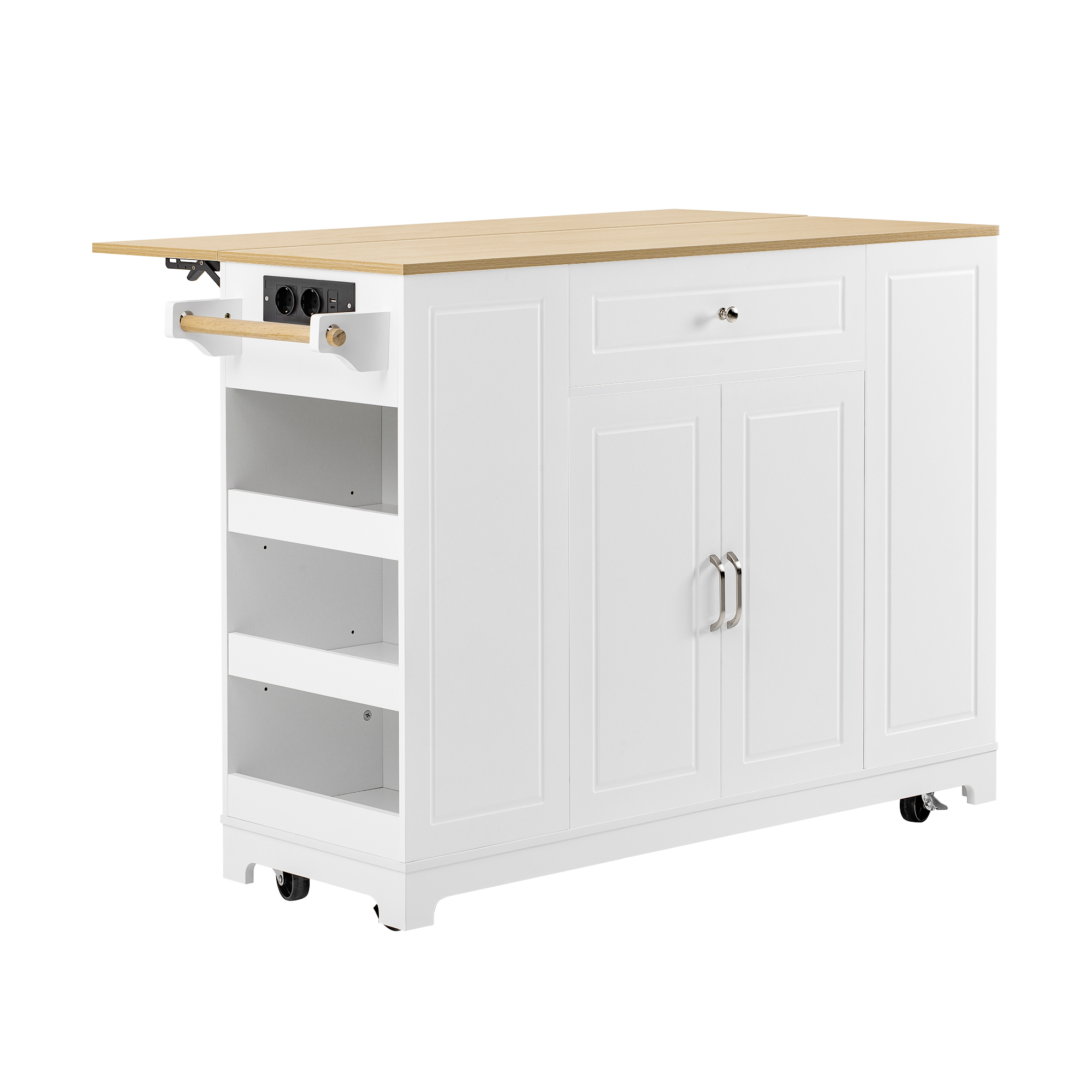 Îlot de cuisine moderne avec plan de travail escamotable 120×40-70 cm, prise intégrée, rangements flexibles, poubelle intégrée, pour cuisine, design européen, beaucoup de stockage, style fonctionnel élégant - image 8