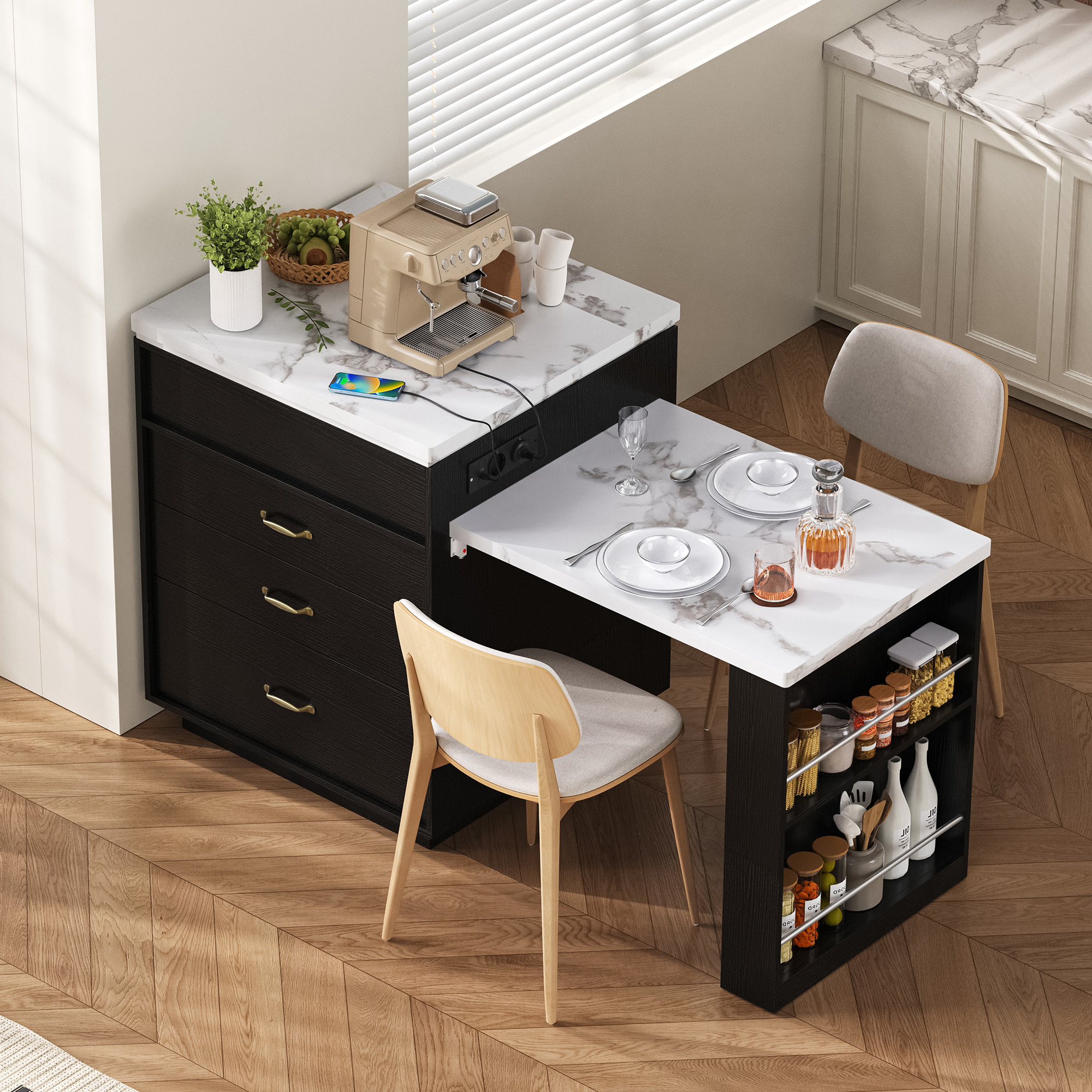 Îlot cuisine noir 125x71 vue 3