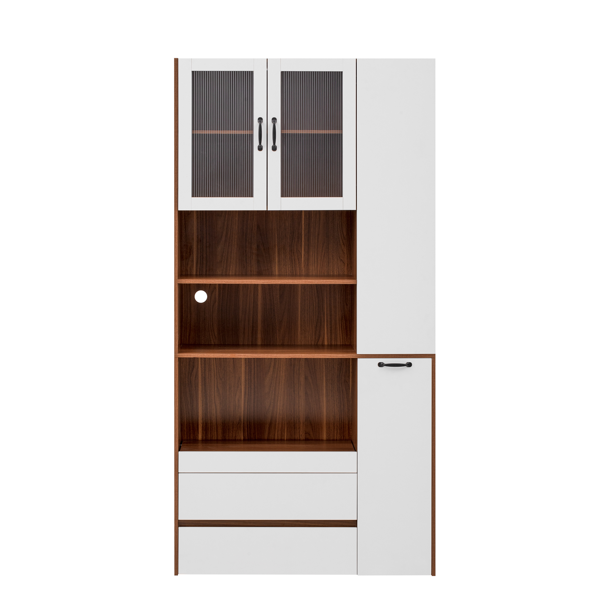 Buffet, extensible, avec tiroirs, étagères réglables, 100 x 40 x 200 cm, verre et MDF, noyer - vue 1