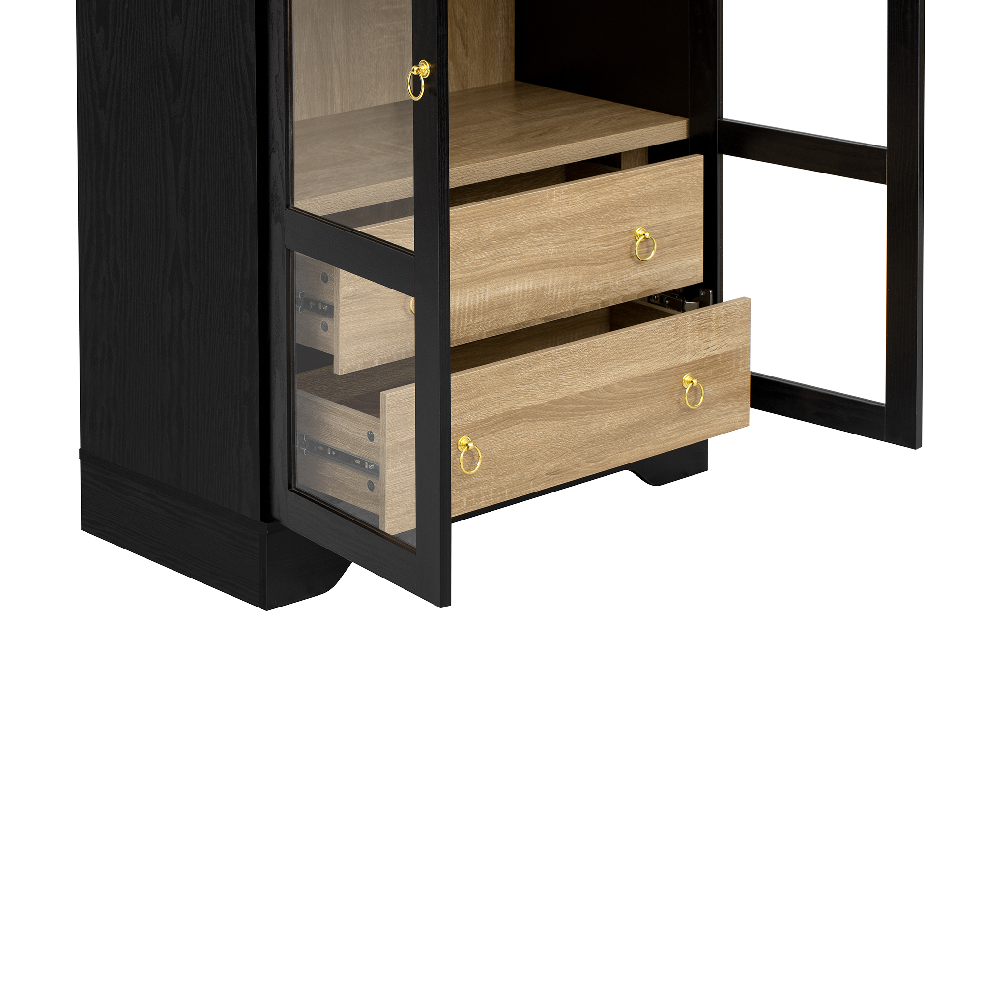 Buffet de cuisine 76,2 x 40,1 x 180 cm, 10 tiroirs, étagères réglables, MDF et verre, Noir - dimensions et spécifications