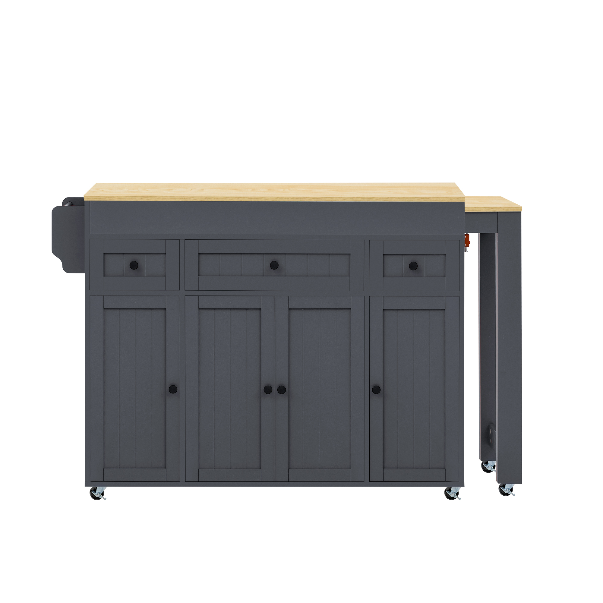 Îlot de cuisine, extensible, mobile sur roulettes, avec tiroirs, 137 x 45,2 x 92 cm, MDF, gris - vue 1