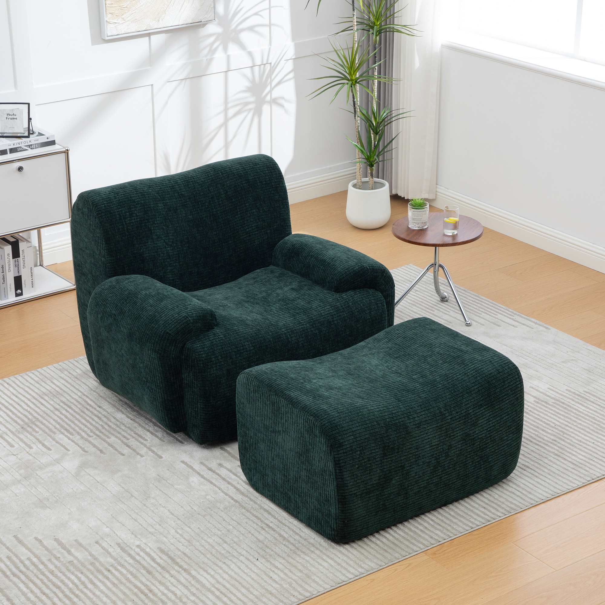 Fauteuil chenille vert avec pouf compressible - vue 3