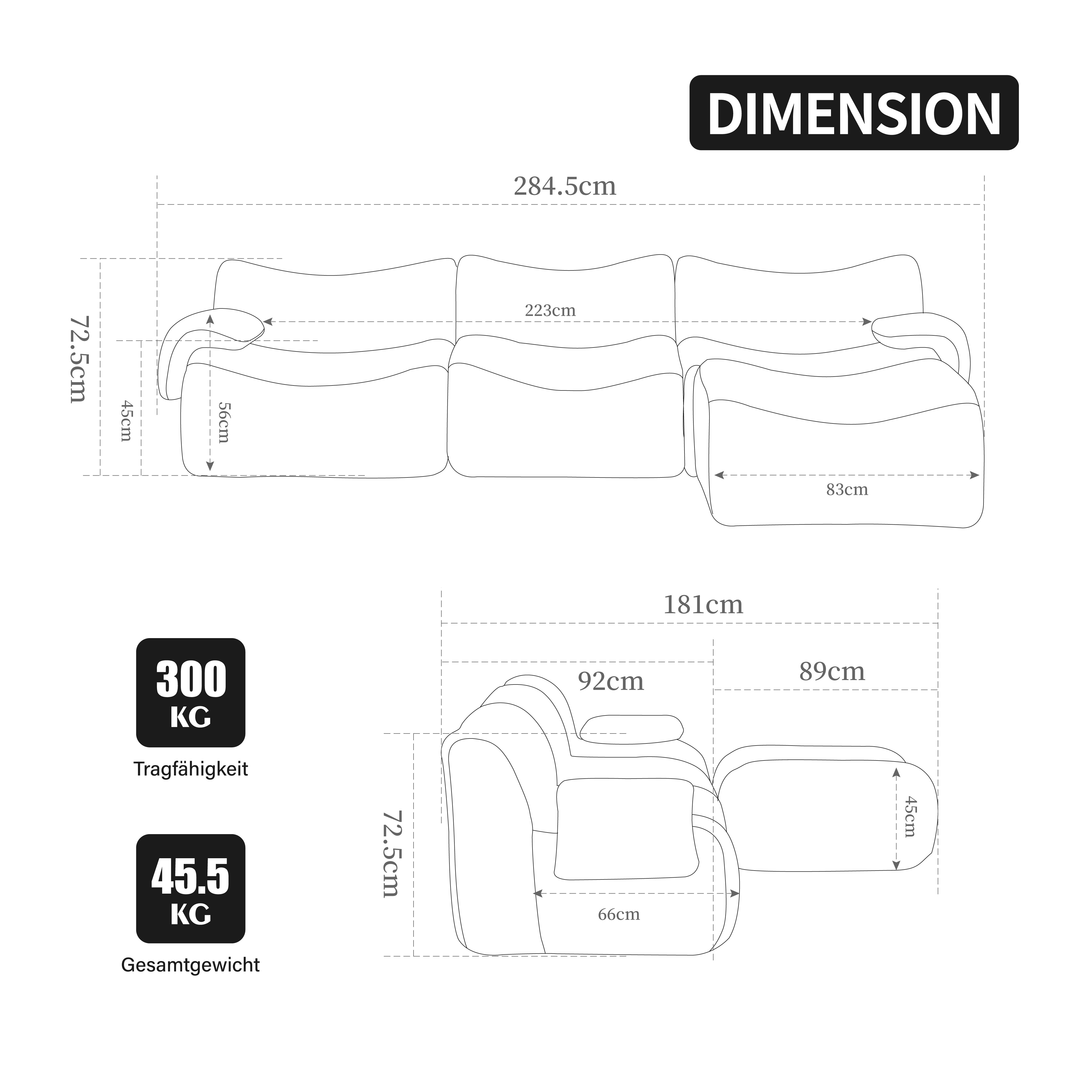 Modulares Kompressionssofa aus Tissu-Stoff, gef