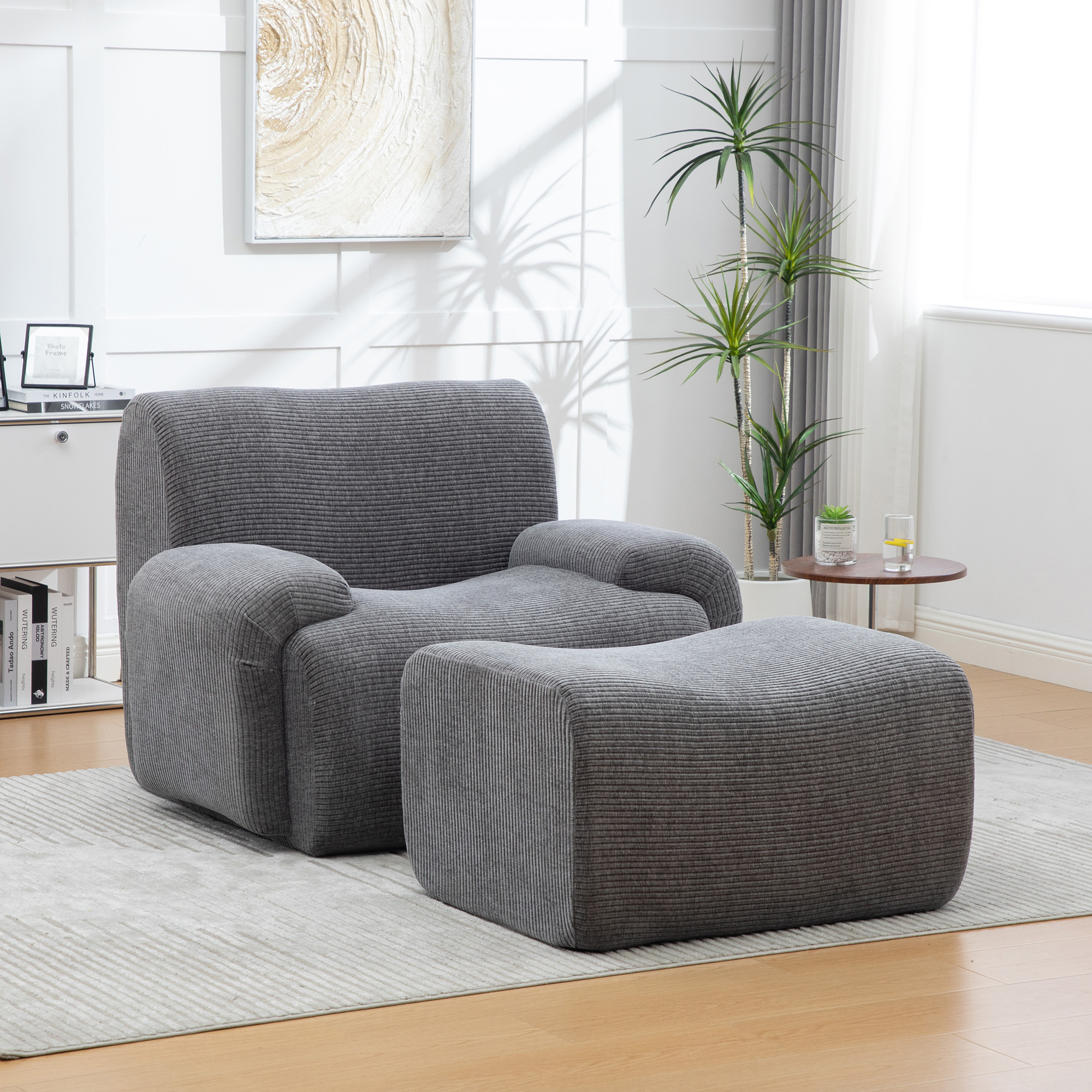 Chenille Sessel mit Hocker, Vakuumverpackt mit 30D