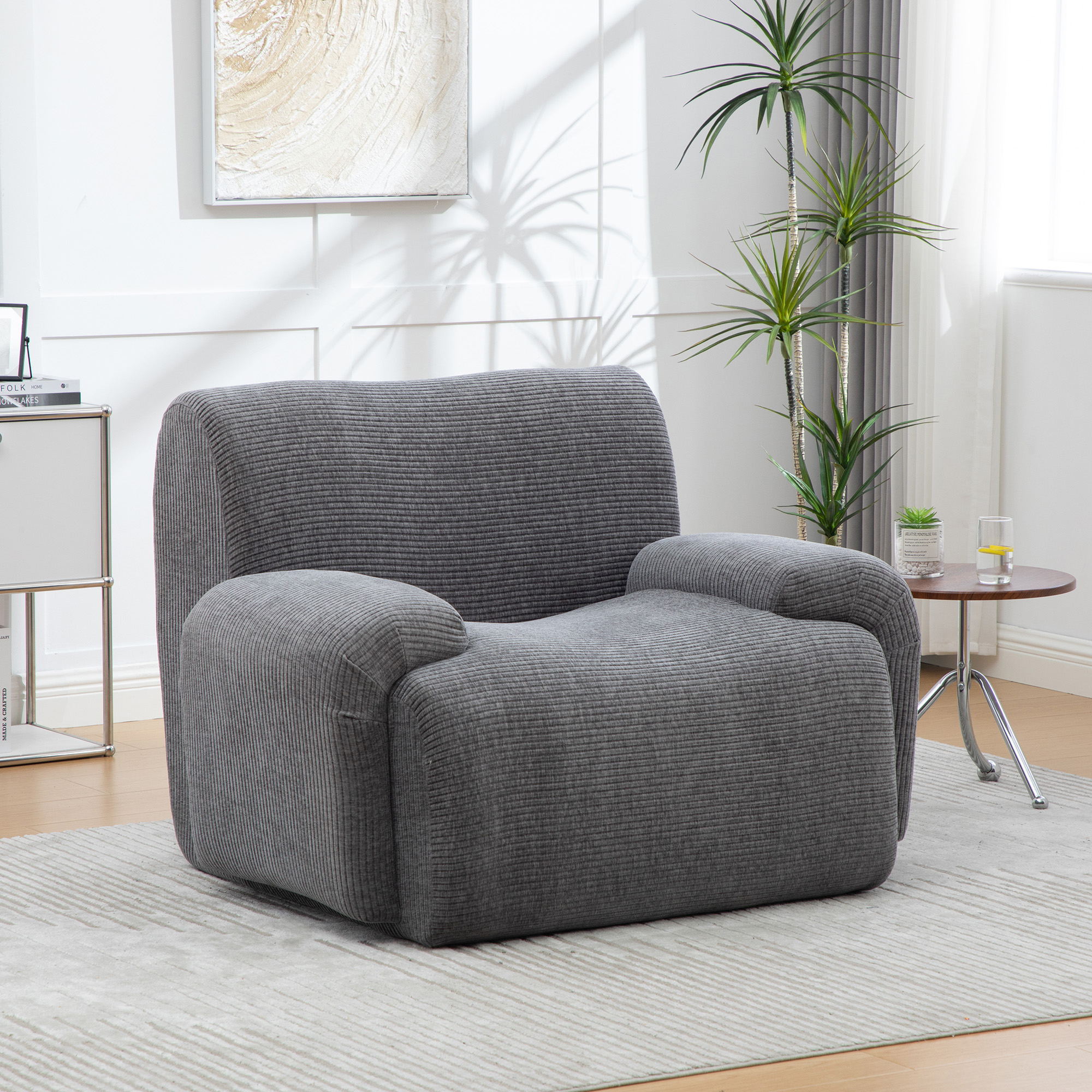 Fauteuil avec poufs en chenille gris - présentation 1