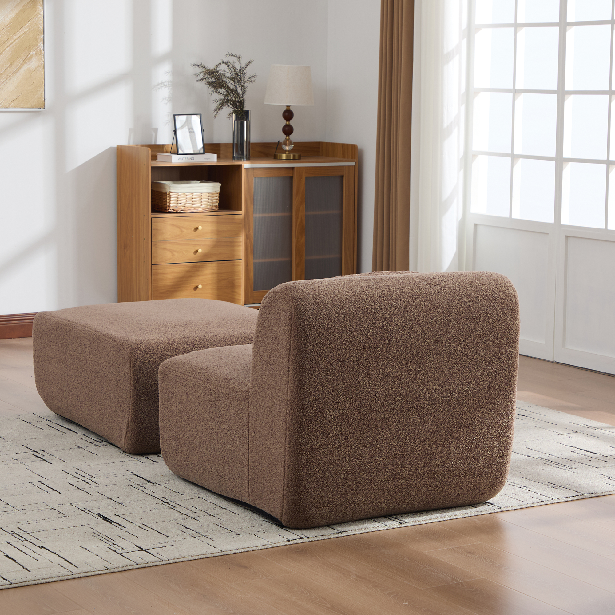 Canapé modulaire compressible en chenille camel 79x177x71 cm - vue 4