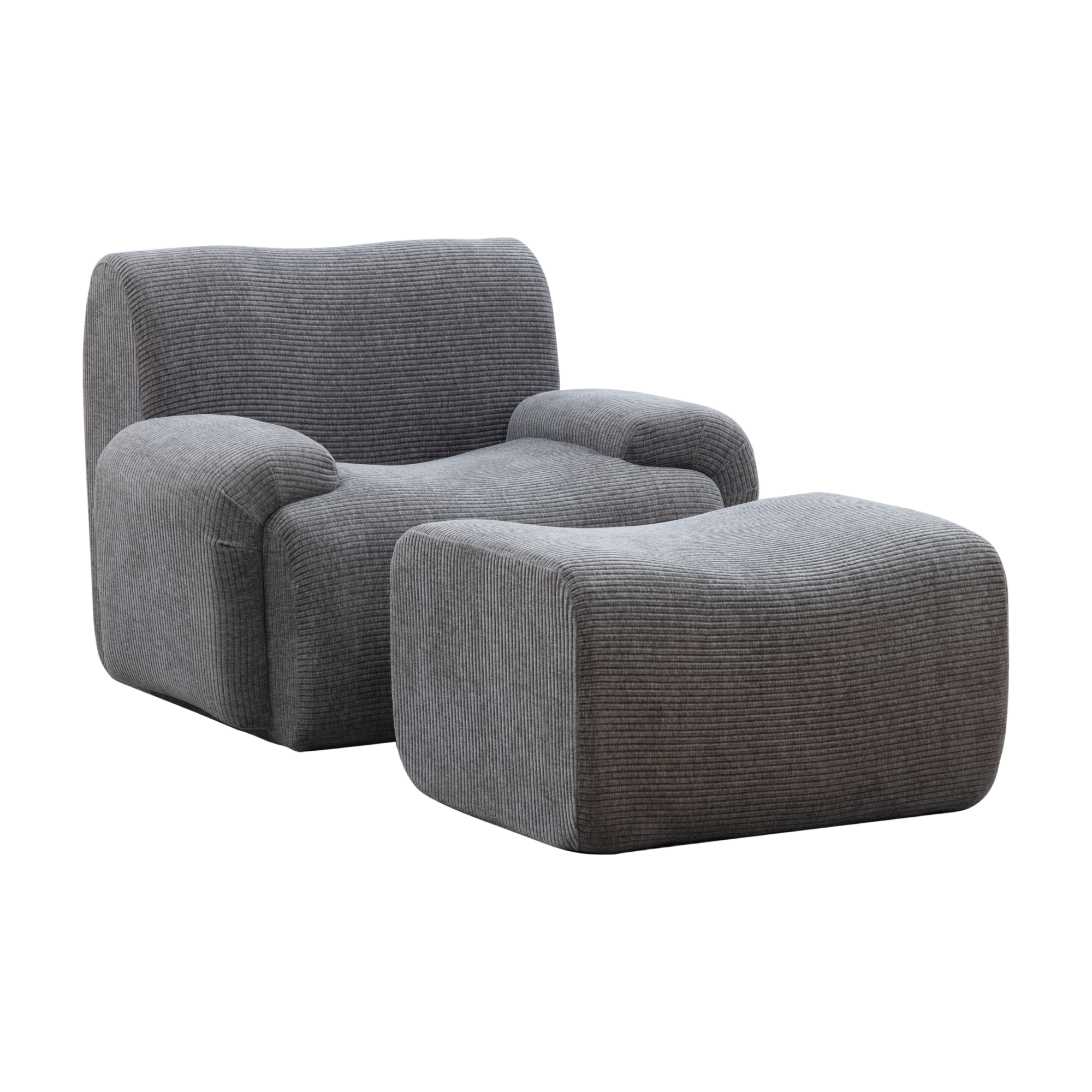 Fauteuil avec poufs en chenille gris - spécifications 1
