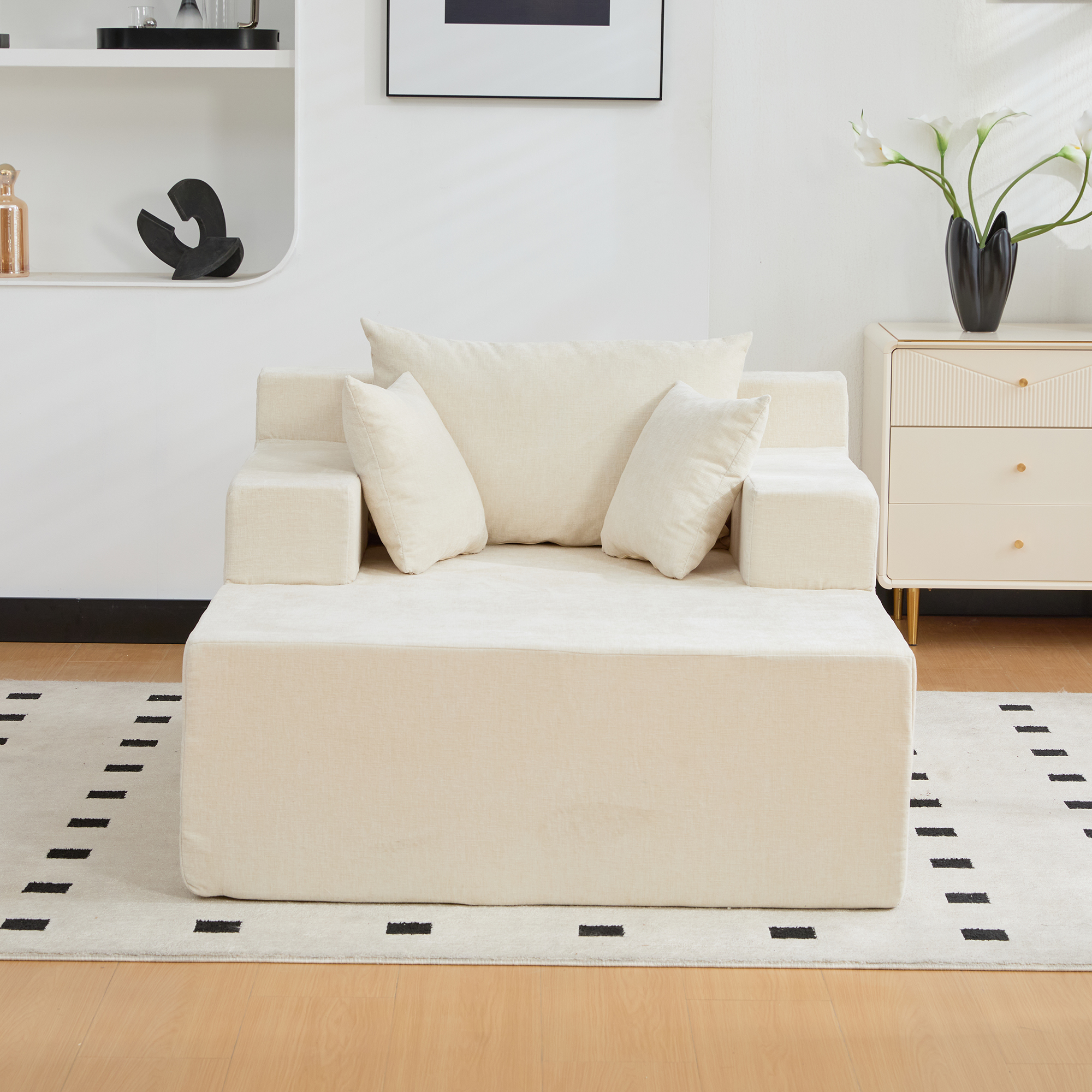 Module canapé compressible en chenille beige - vue 3