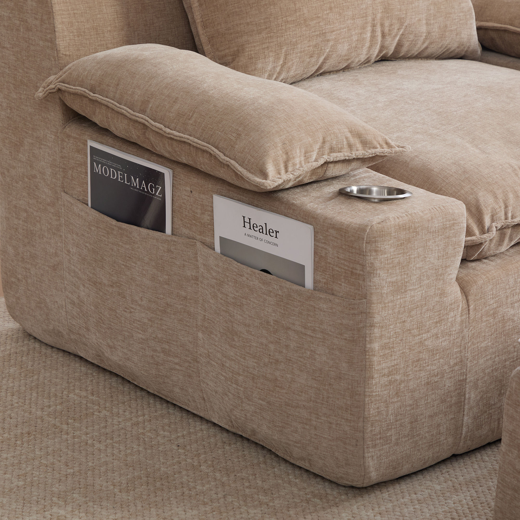 Fauteuil de relaxation 1 place en chenille Kaki Clair 🪑 - spécifications 1