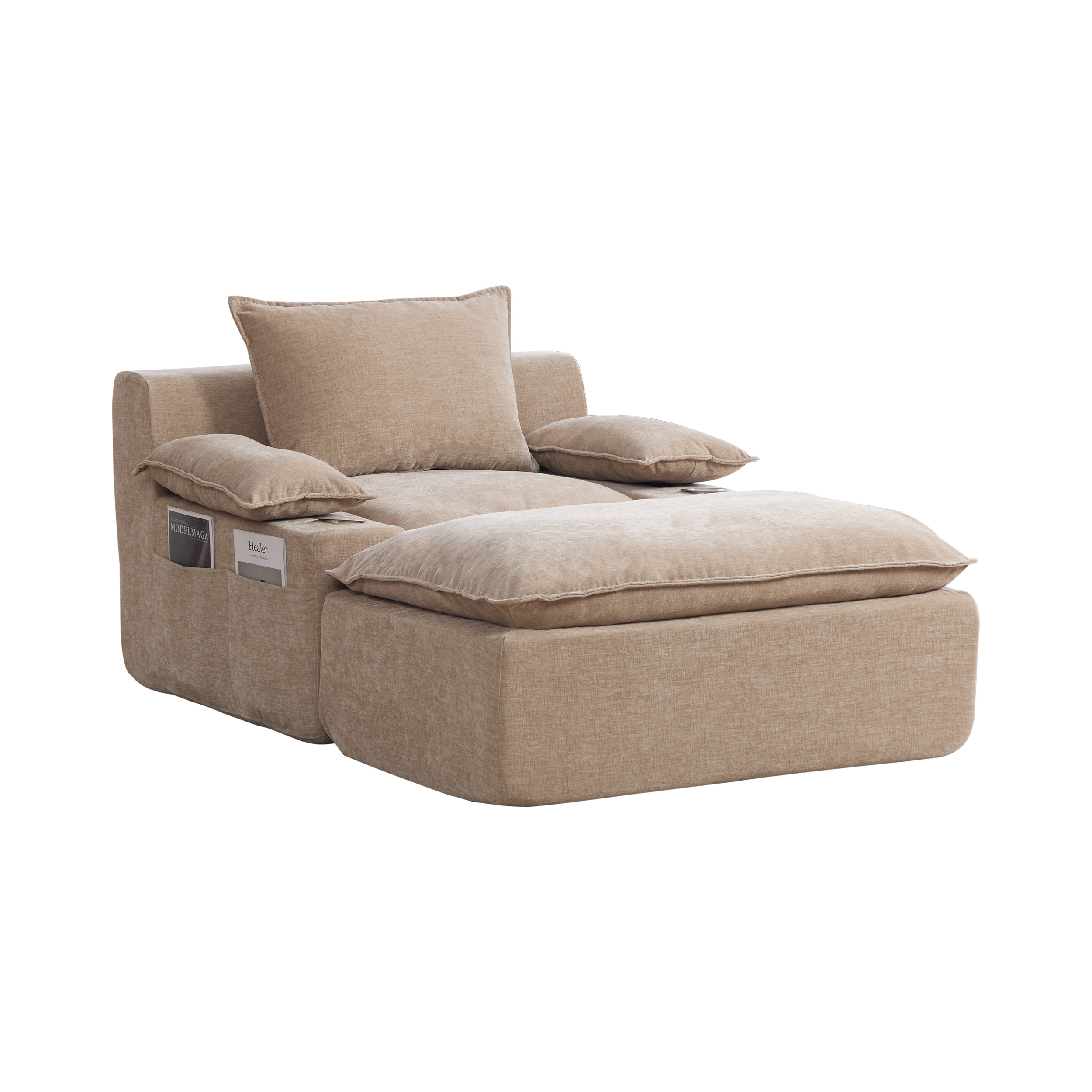 Fauteuil de relaxation 1 place en chenille Kaki Clair 🪑 - présentation 1