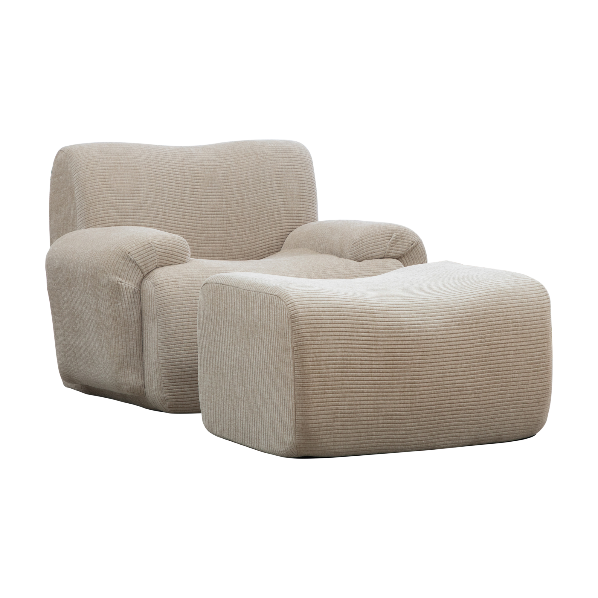 Fauteuil avec poufs en chenille light khaki - spécifications 1