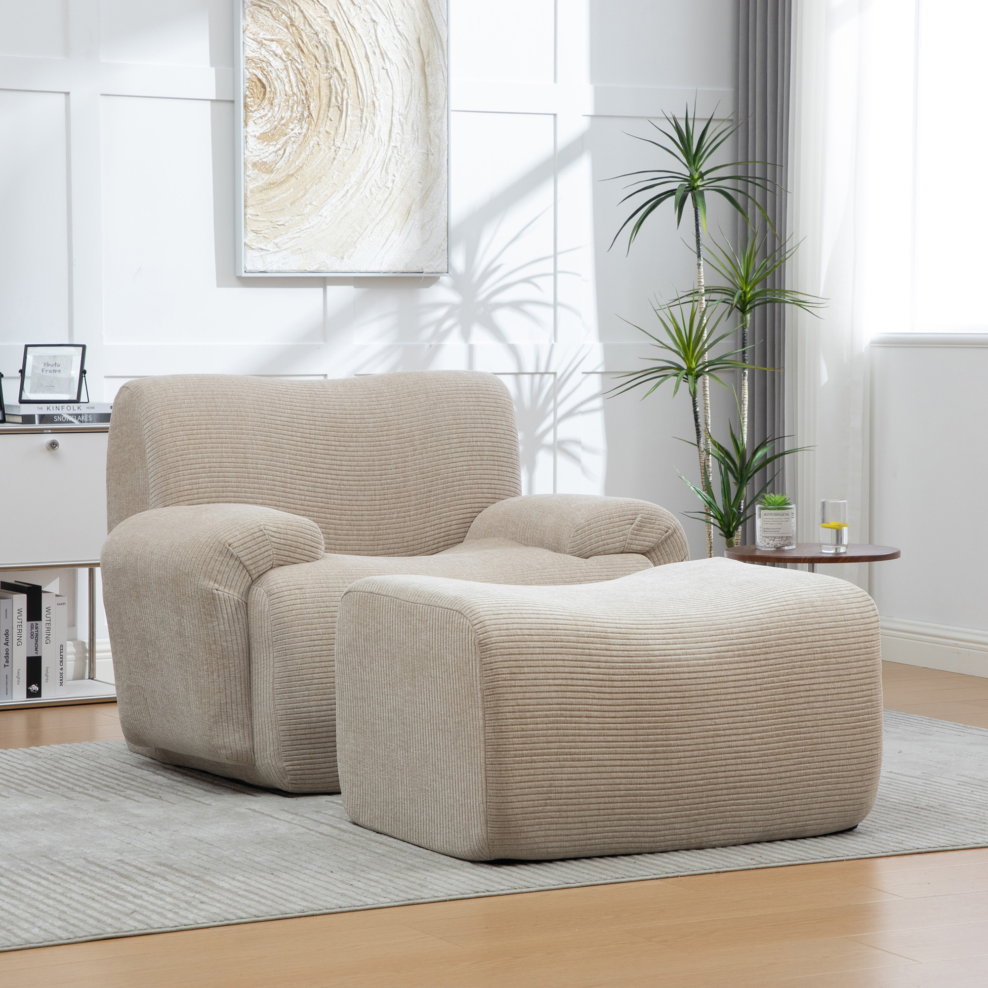 Chenille Sessel mit Hocker, Vakuumverpackt mit 30D