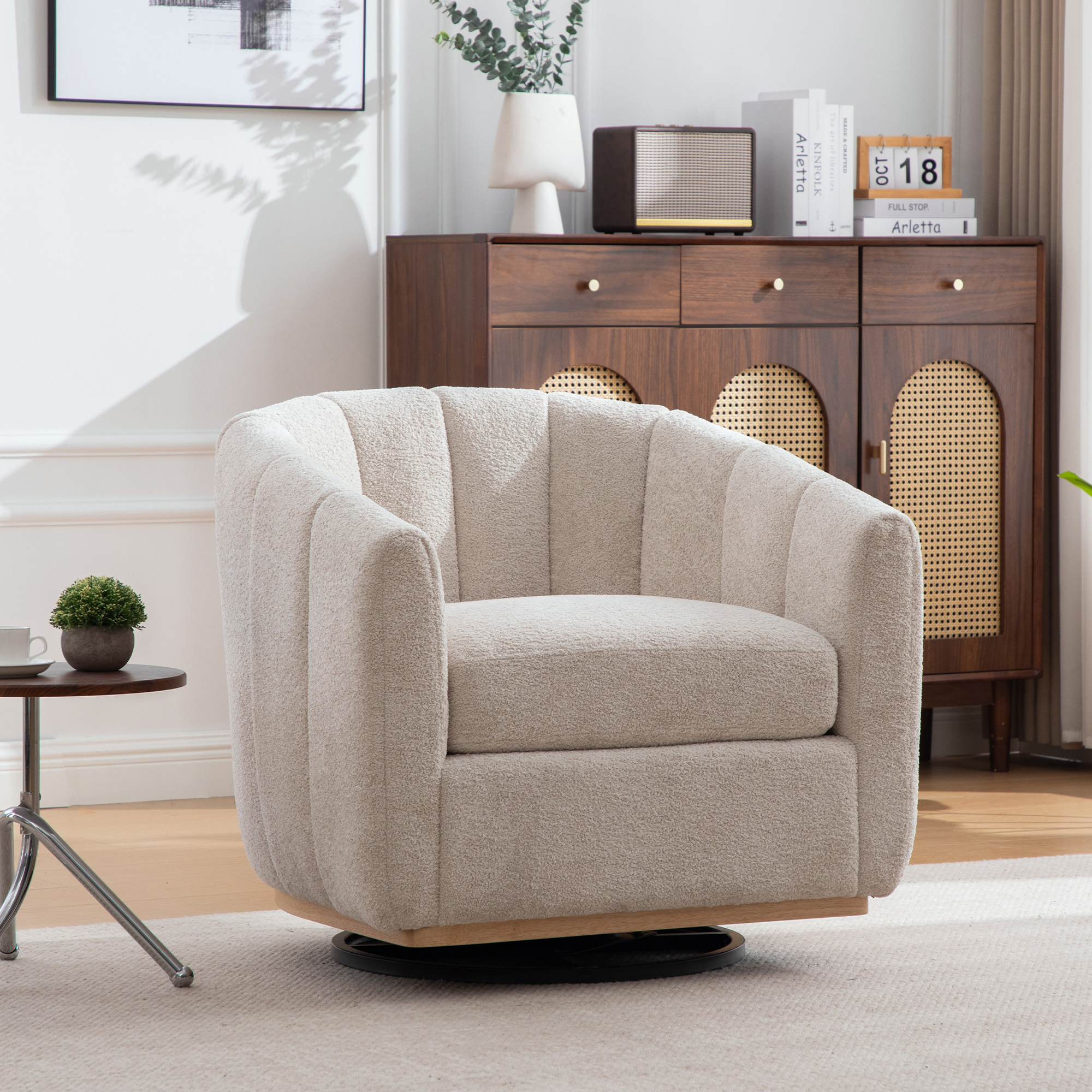 Moderner Chenille-Polsterhocker mit Metallfuß, 360
