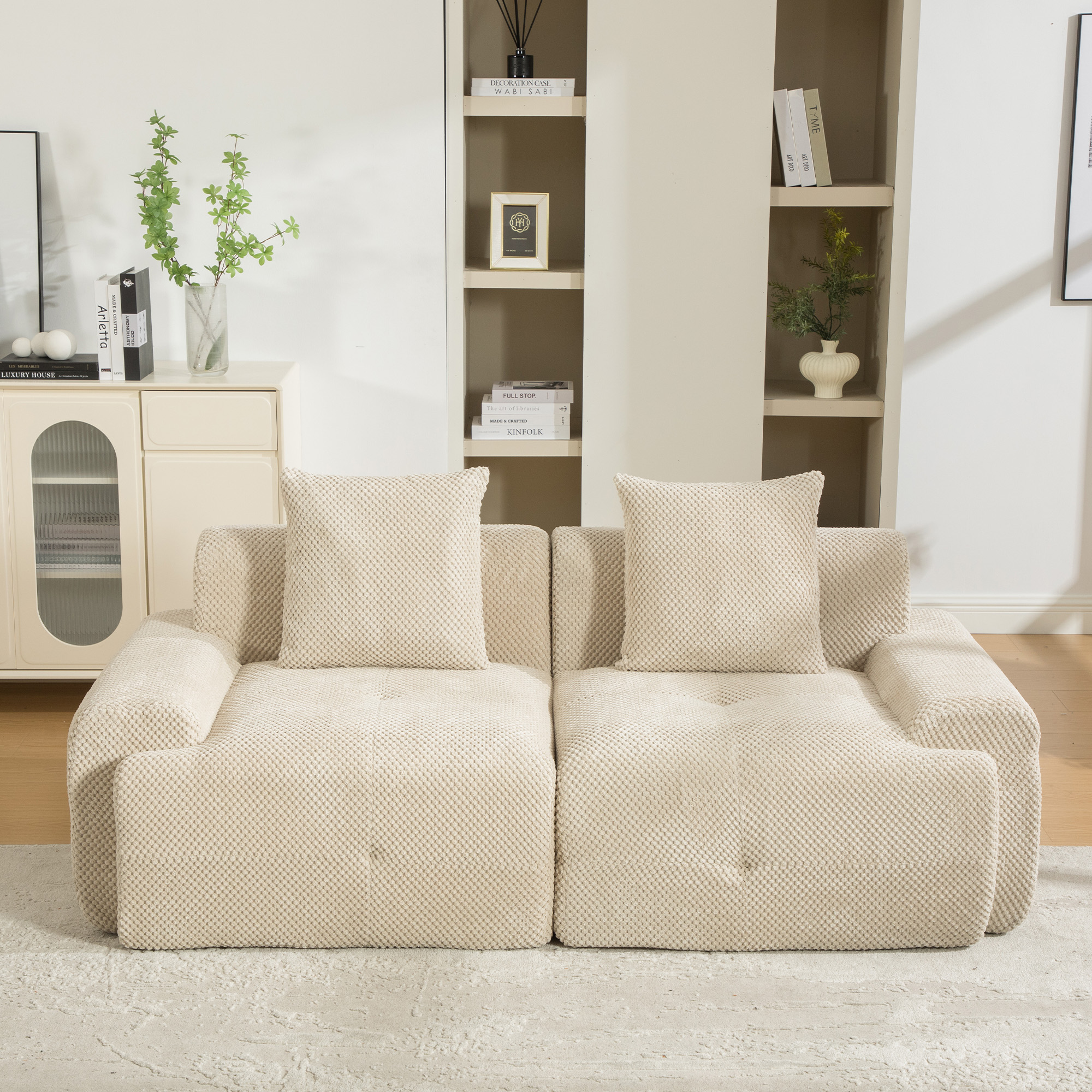 Module canapé compressible en chenille kaki clair - vue 3
