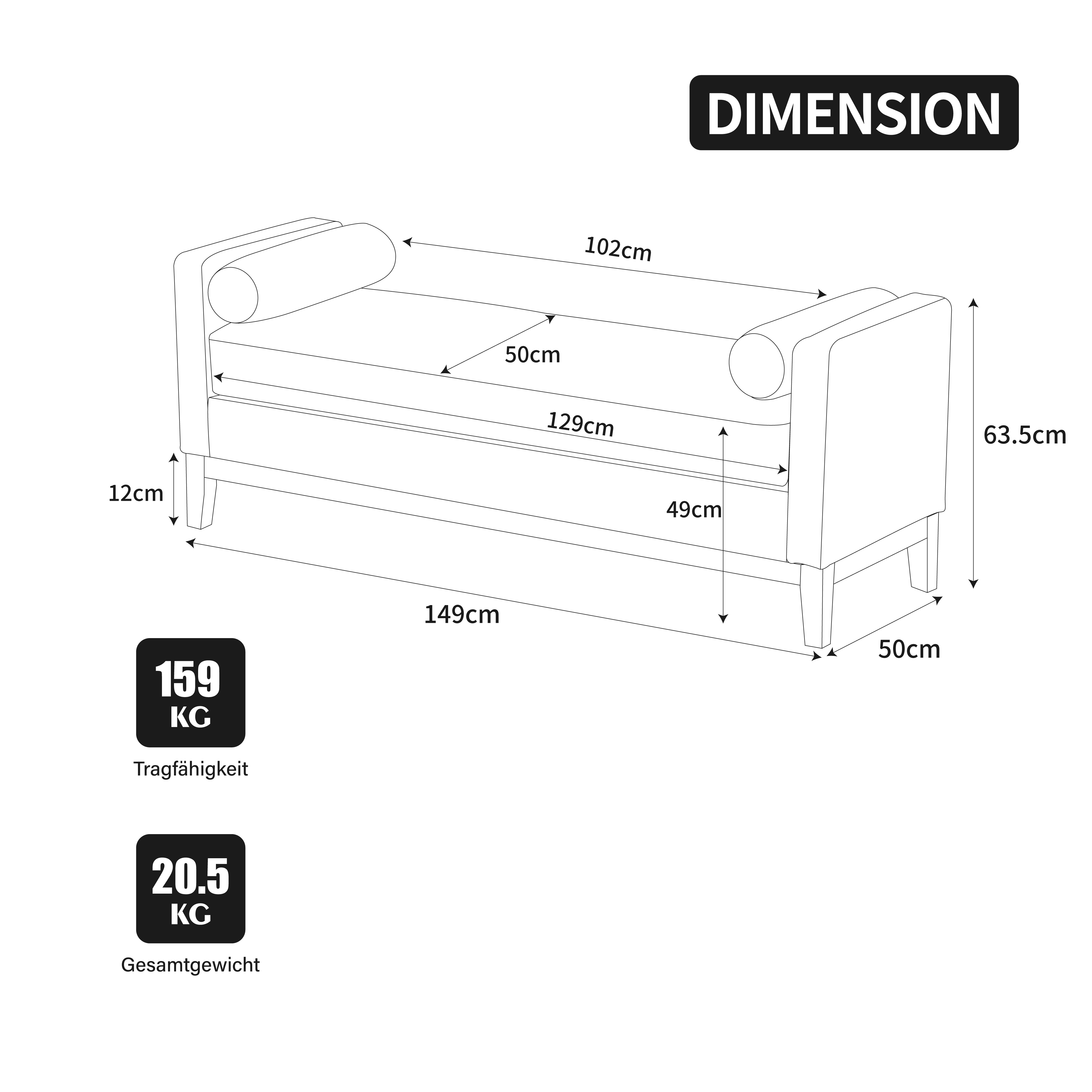 Dimensions du banc ou tabouret