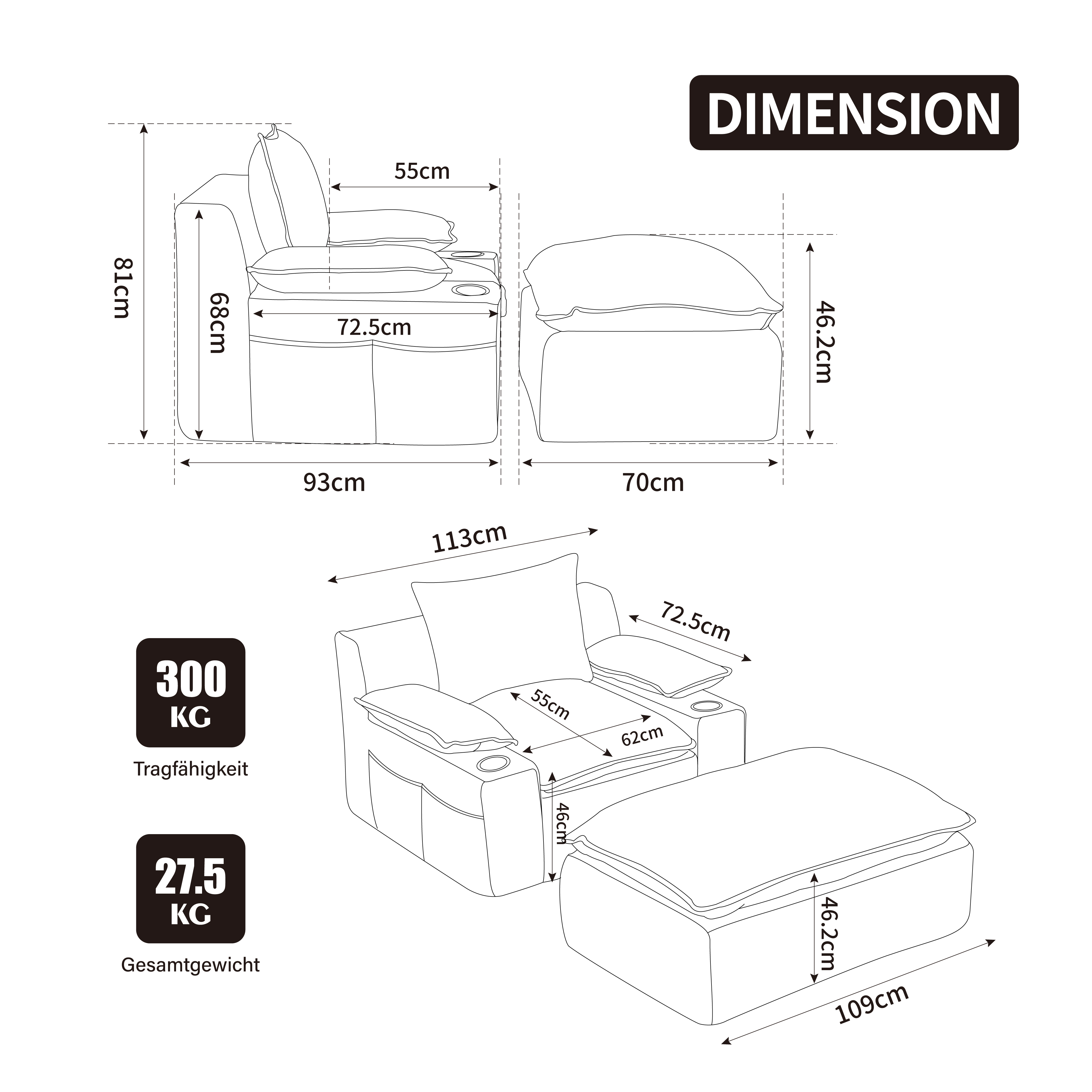 Fauteuil de relaxation 1 place en chenille Beige 🪑 - vue complémentaire 1