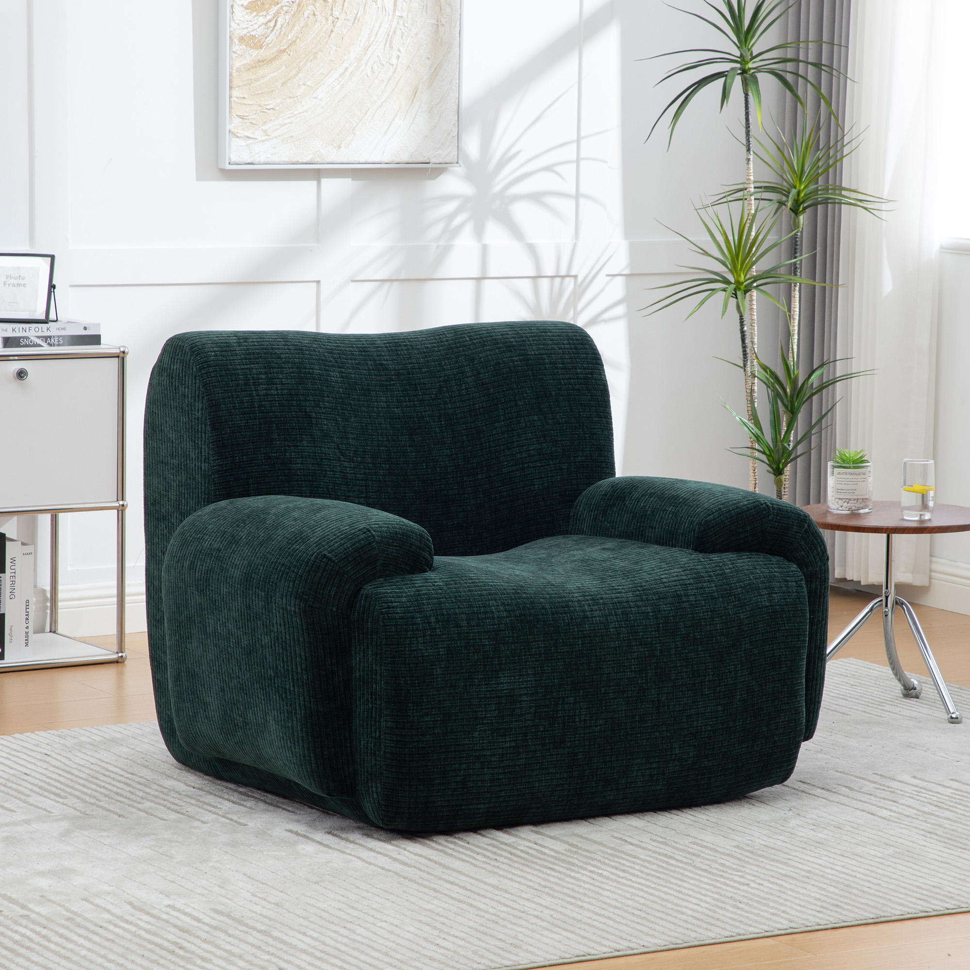 Fauteuil chenille vert avec pouf compressible - vue 2