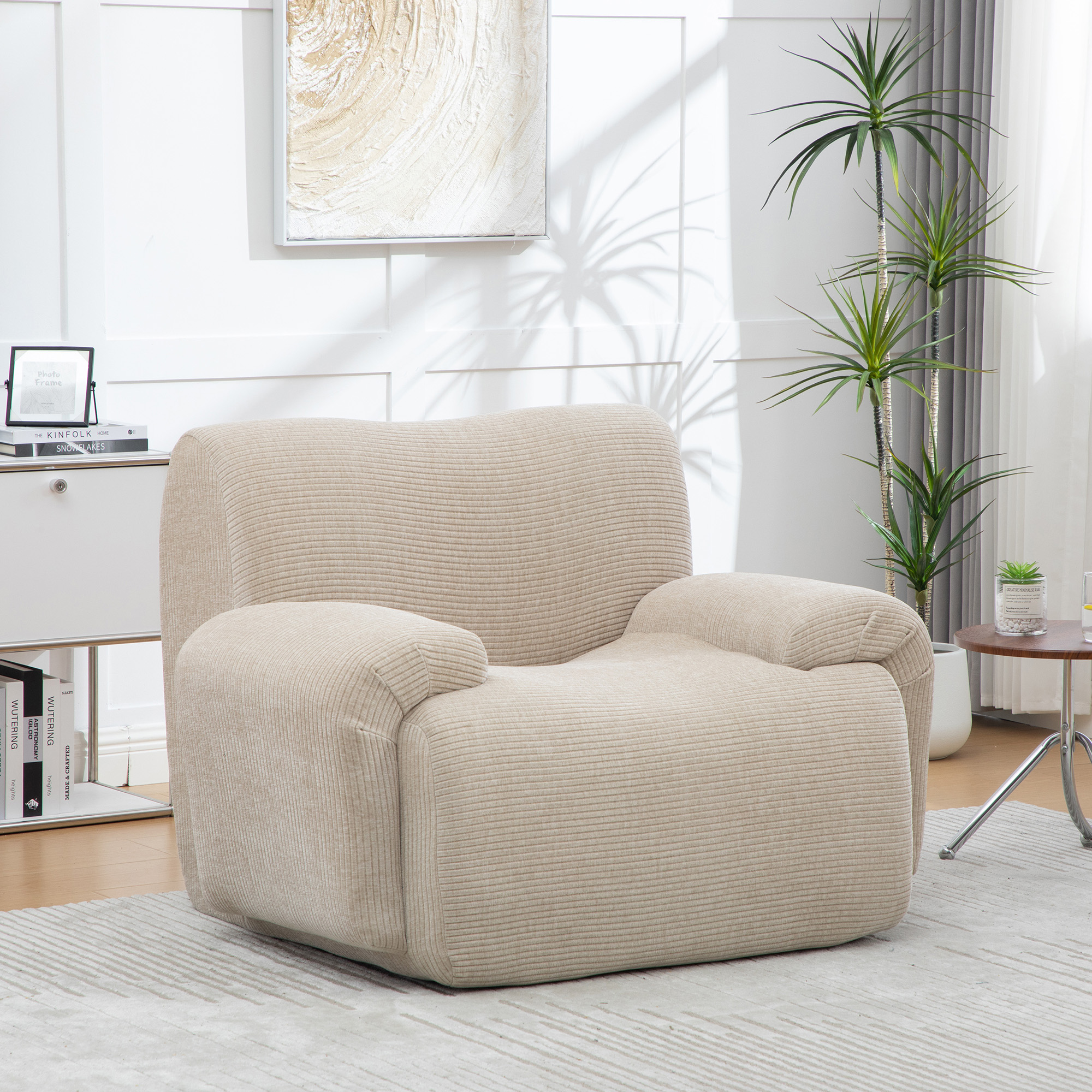 Fauteuil chenille avec pouf compressible kaki clair - vue 3