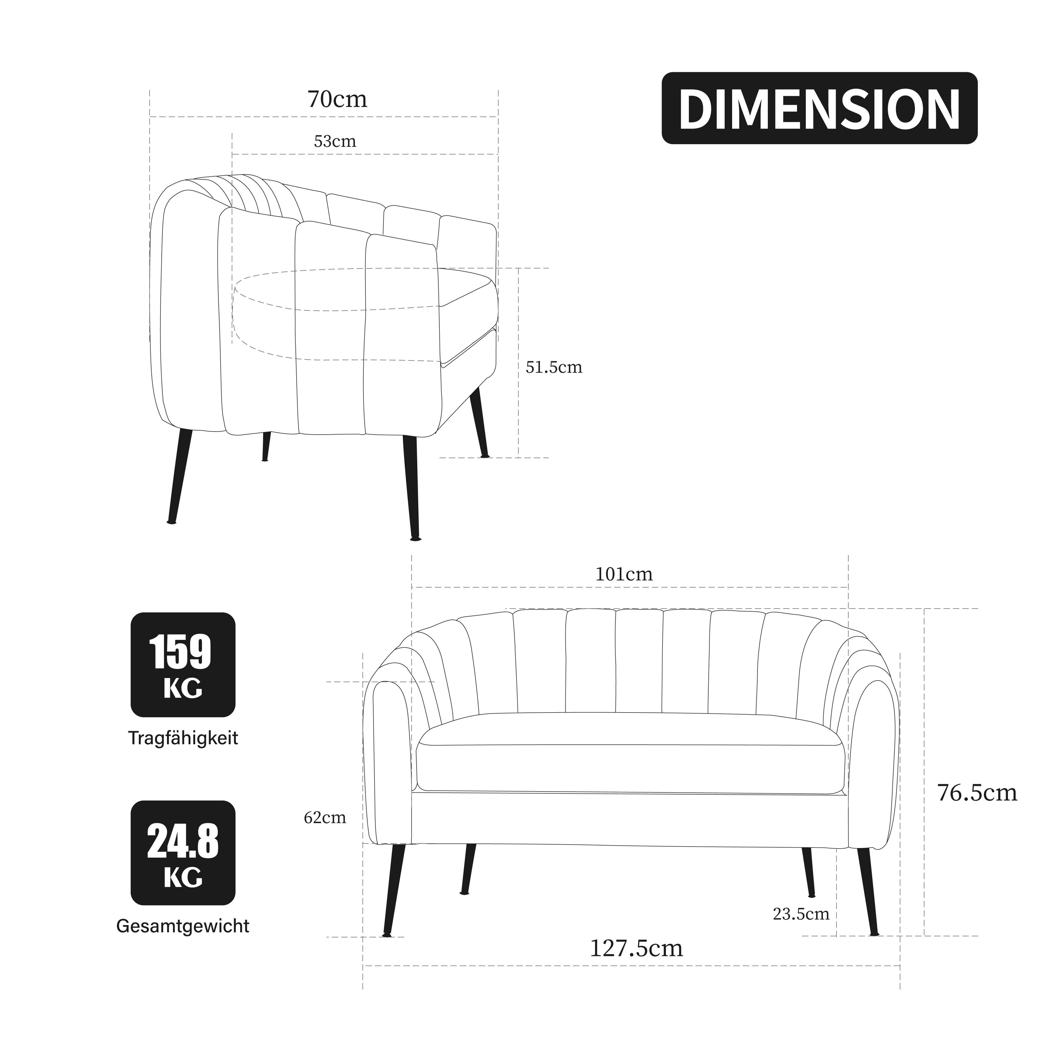 Dimensions du canapé 2 places