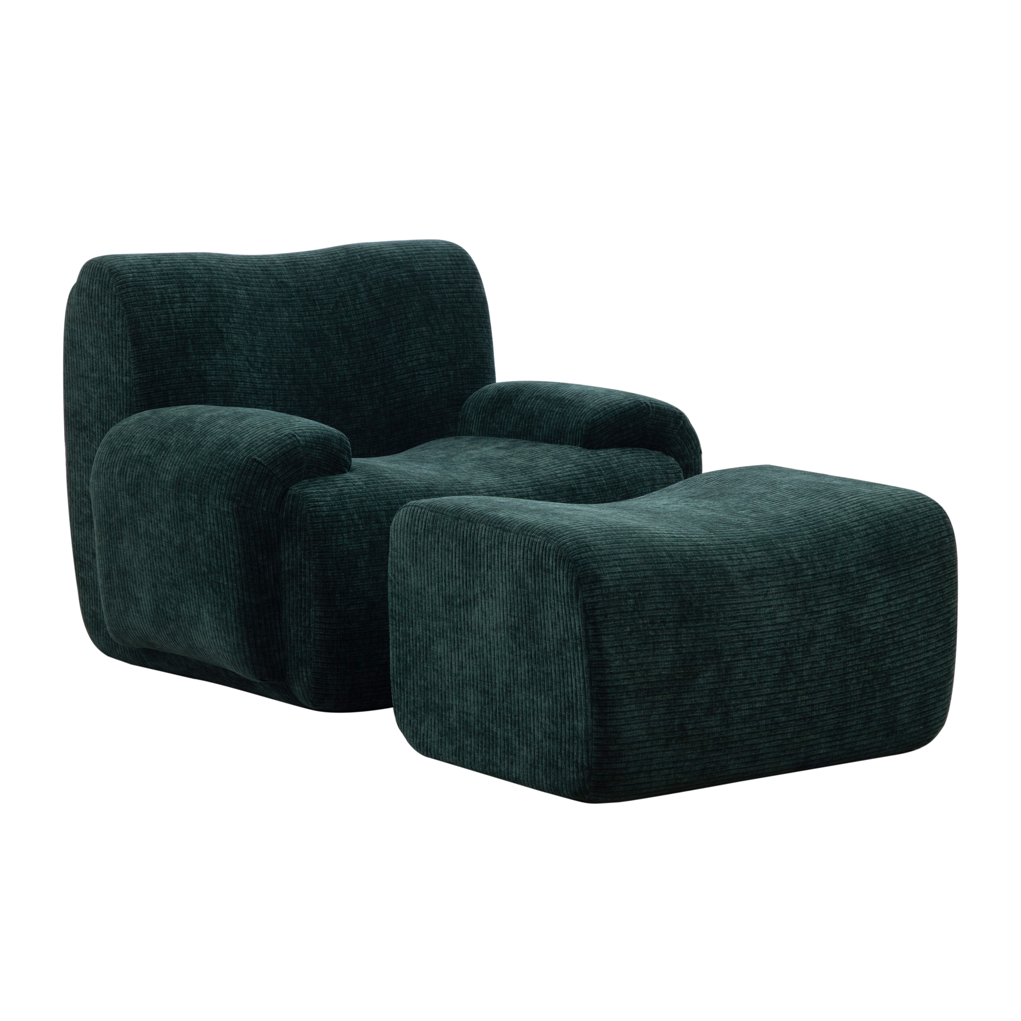 Fauteuil avec poufs en chenille vert - spécifications 1