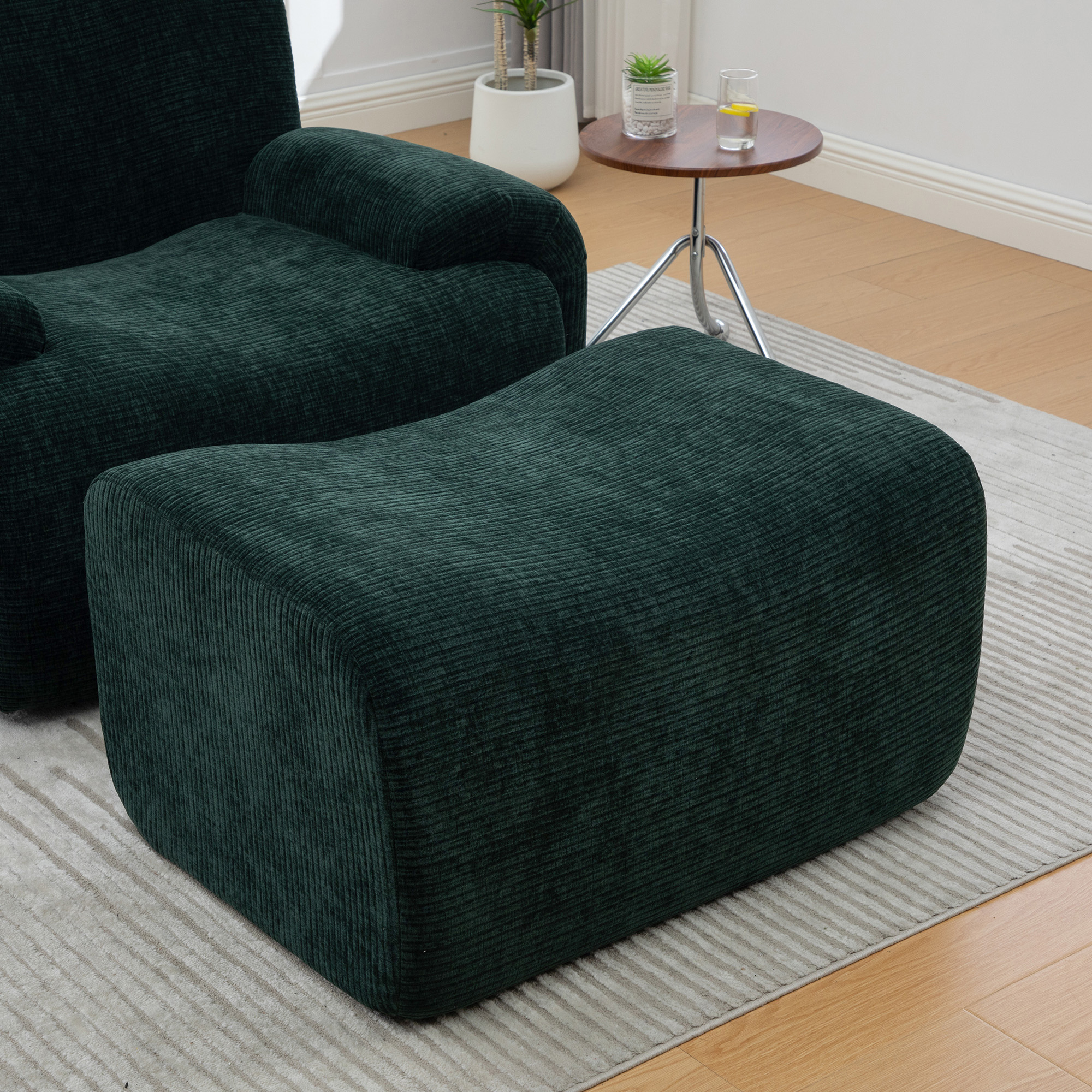 Fauteuil avec poufs en chenille vert - vue complémentaire 1