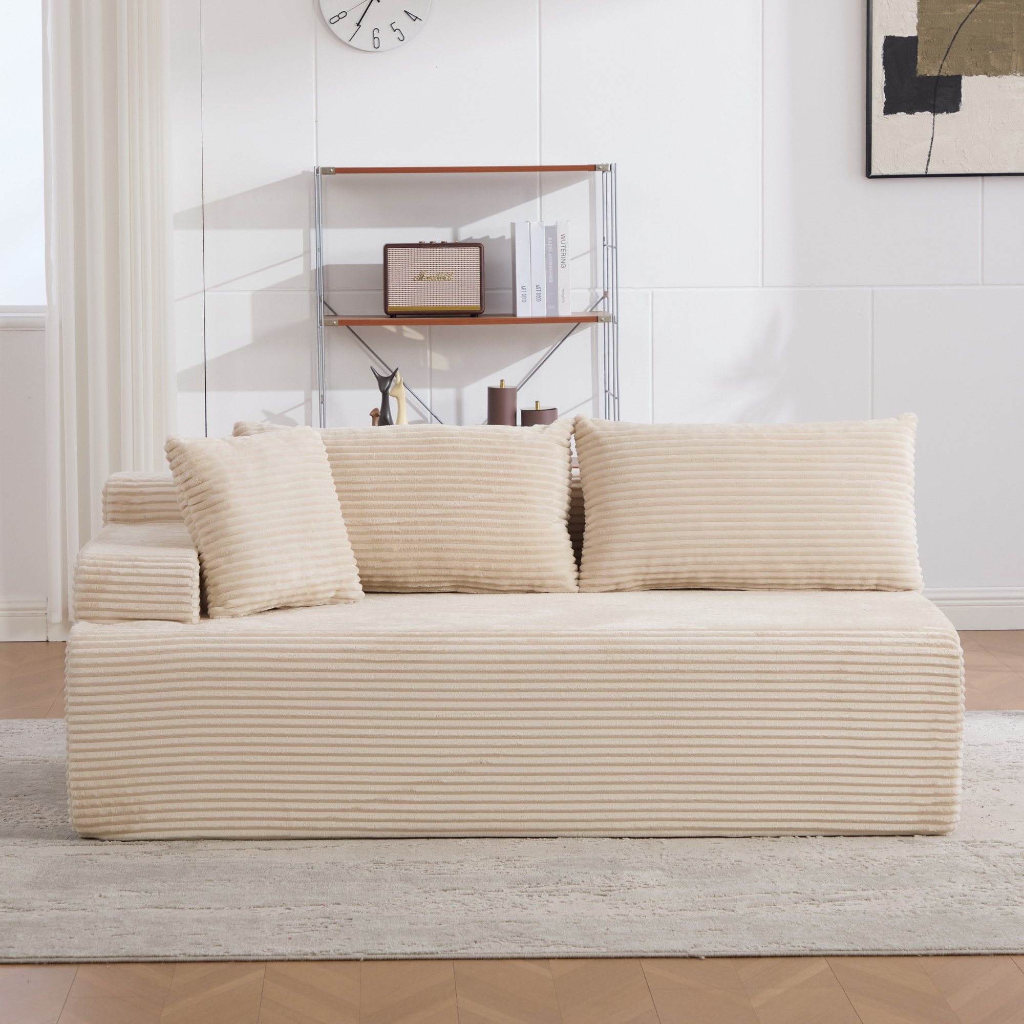 Module canapé compressible en chenille beige - vue 4