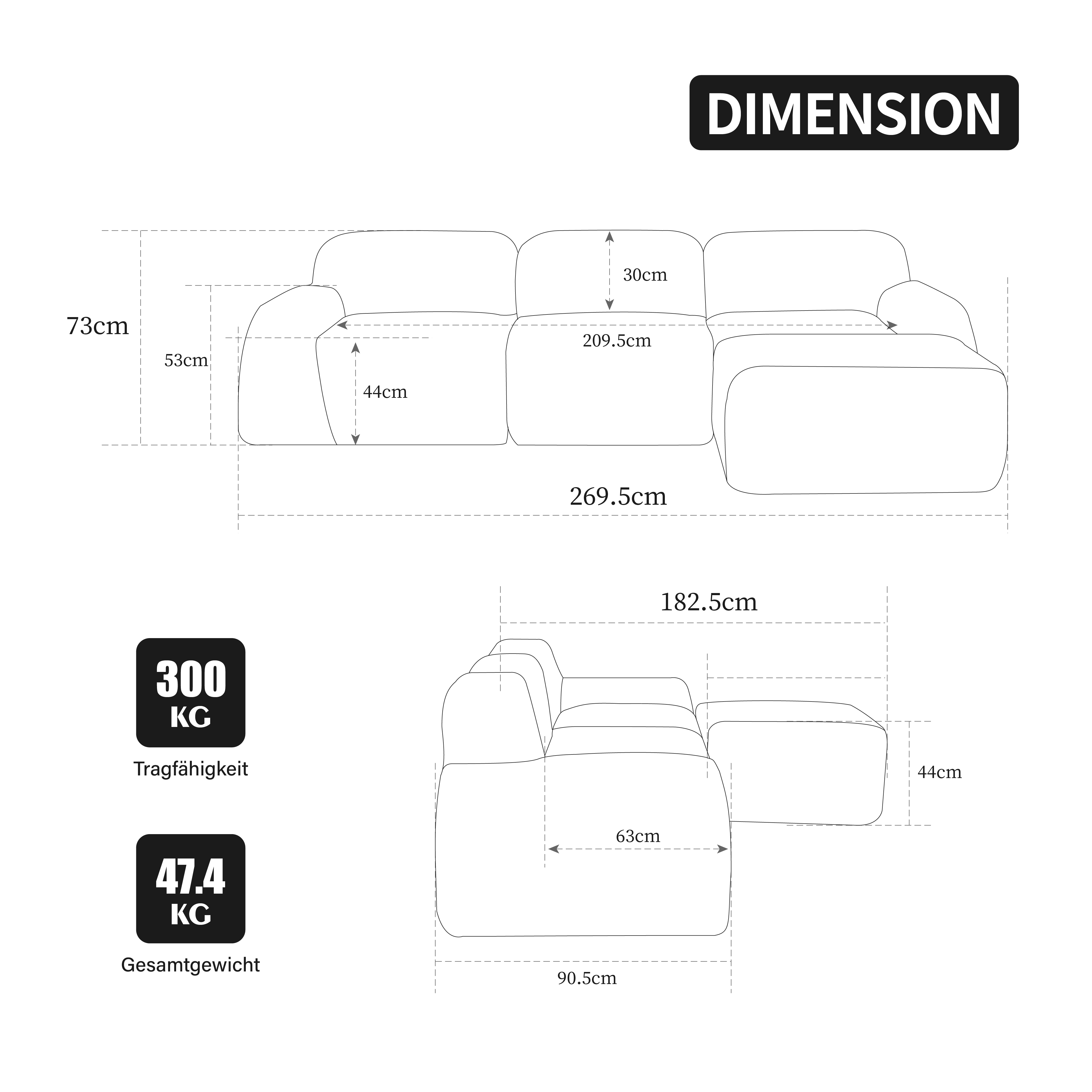 Dimensions du canapé compressé