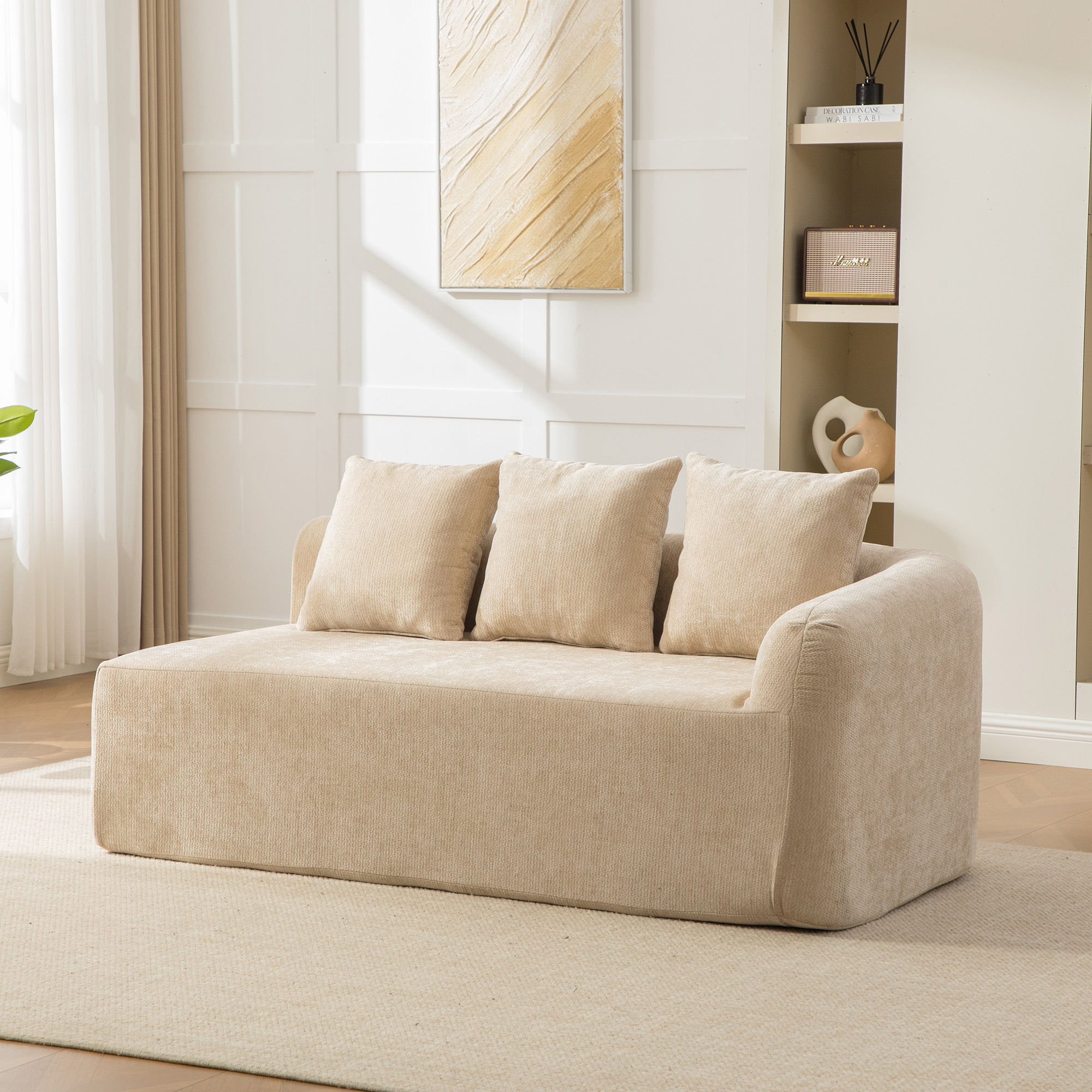 Module canapé compressible en chenille kaki clair - vue 1